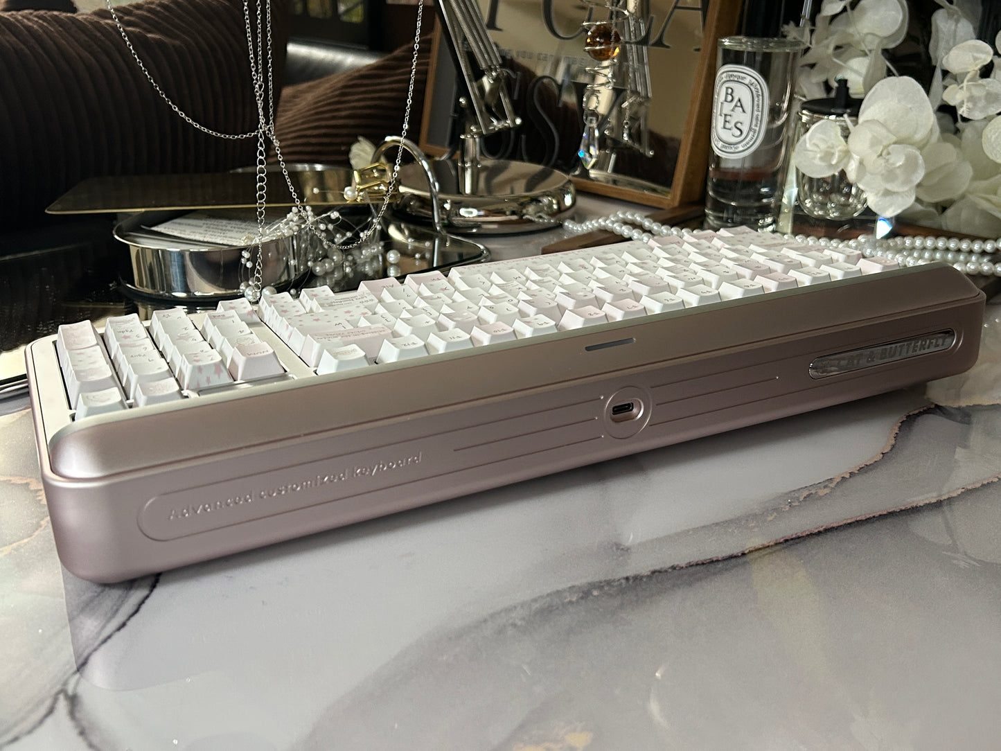 ONLY 1 Instock Prebuilt Aluminum Customized Mechanical Keyboard Targa98 Silver Pink Set