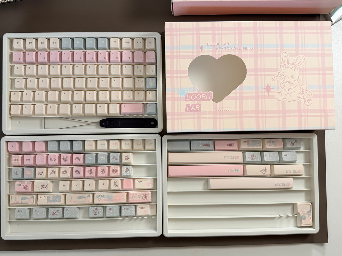 ONLY 1 Instock Prebuilt Aluminum Custom Mechanical Keyboard Cake75 White Pale Blue Sugar Sprinkle Set & Pad
