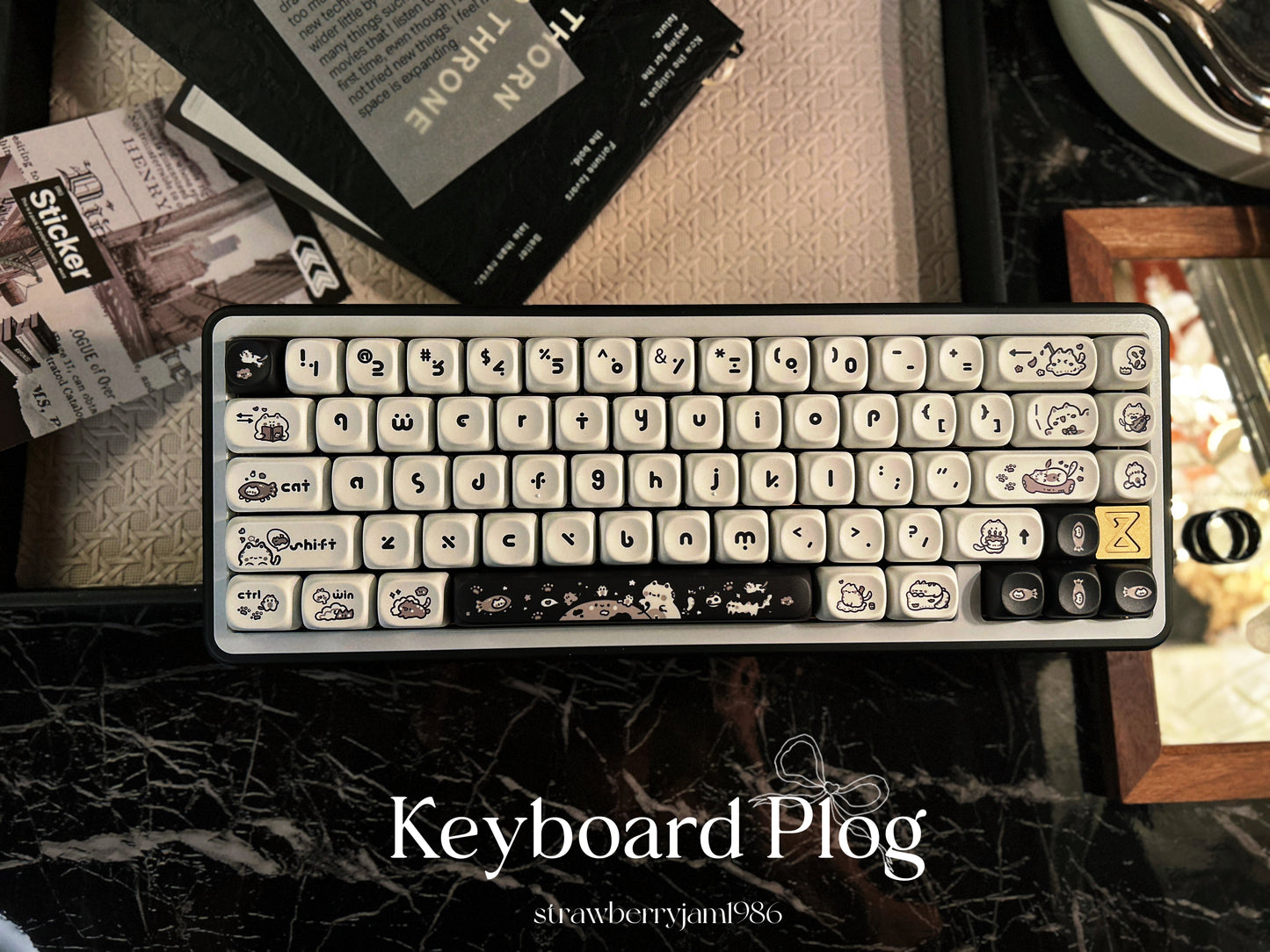 ONLY 1 INSTOCK Prebuilt Aluminum Customized Mechanical Keyboard BUFF65 BLACK White Creamy Thocky Set(not including number pad)