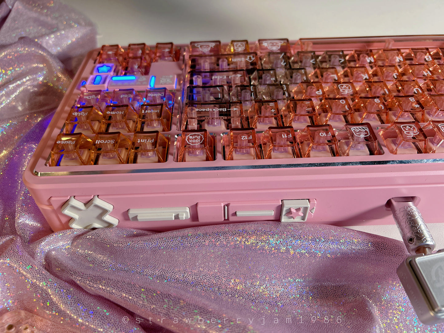 Prebuilt Aluminum Customized Mechanical Keyboard Polaris80 Pink Silver-Highlight With Orange Peach Transparent Keycap Set