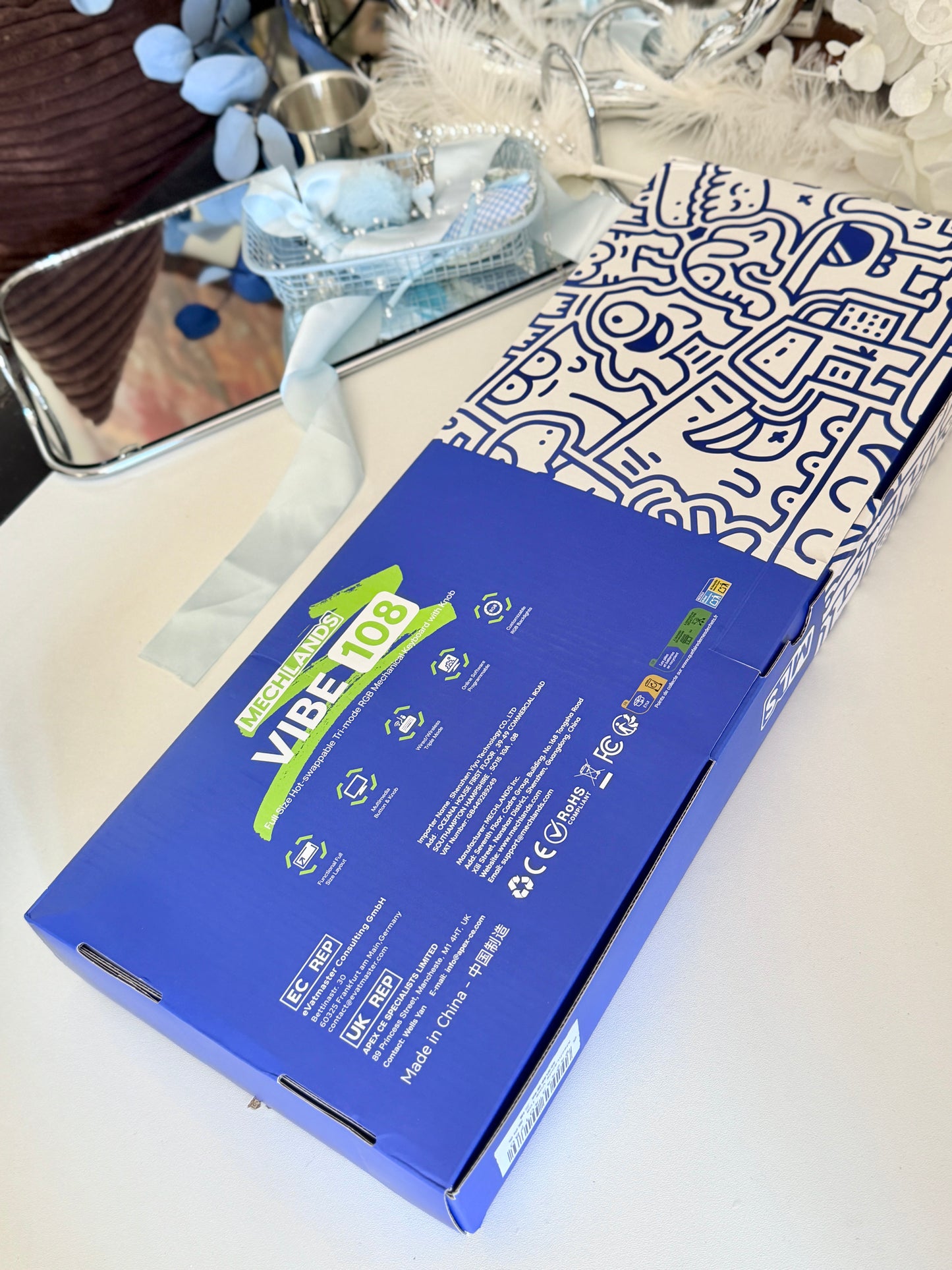 Unboxing For SALEs Mechlands Vibe108 Silent Switch Mechanical Keyboard White Blue