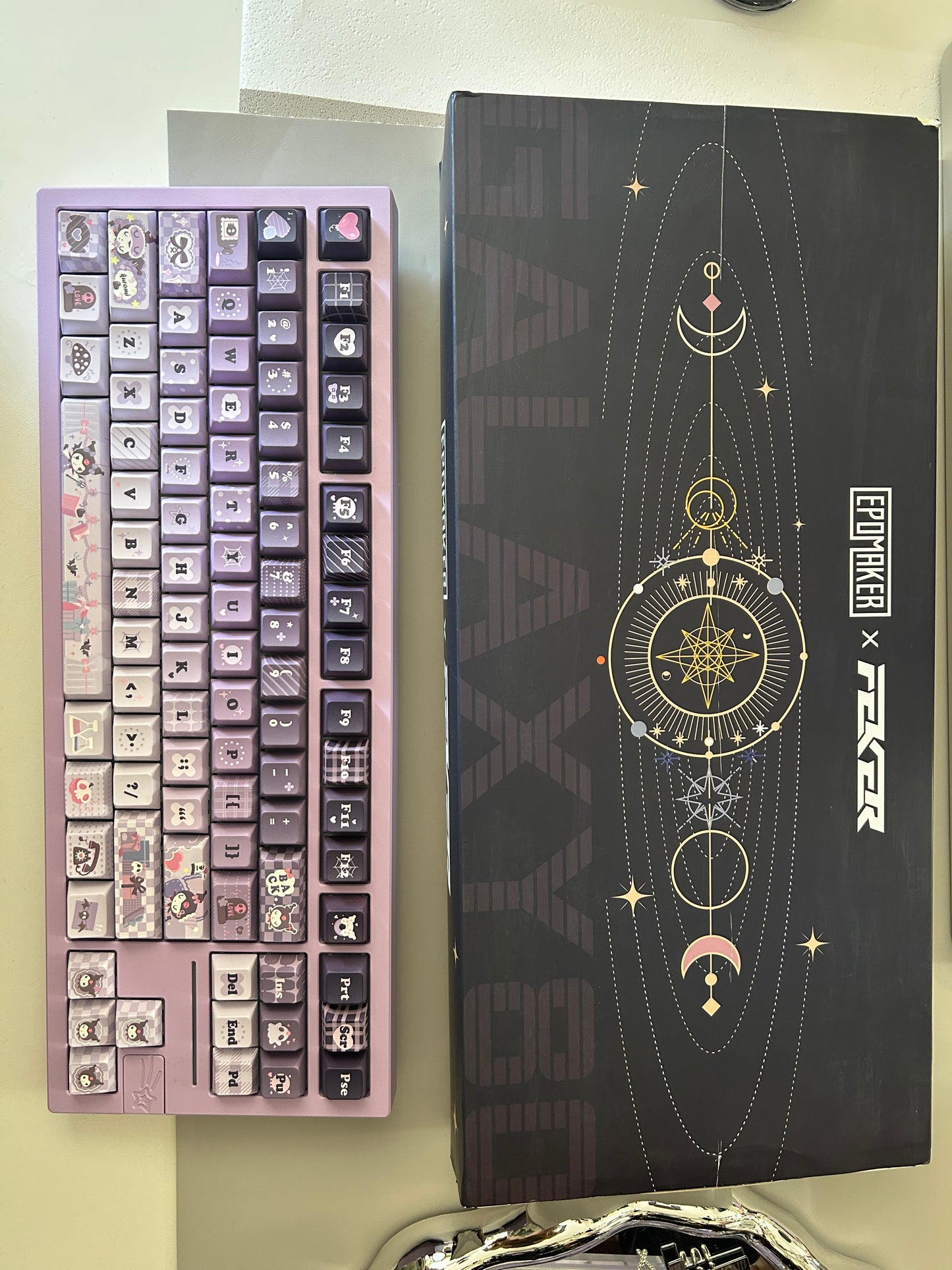 Unboxing Sample For Sales ONLY 1 Instock Feker Galaxy80 Purple Tri-Mode Mechanical Keyboard ➕Kuromi Themed Keycaps(not including Pad or black lace and bow decoration)