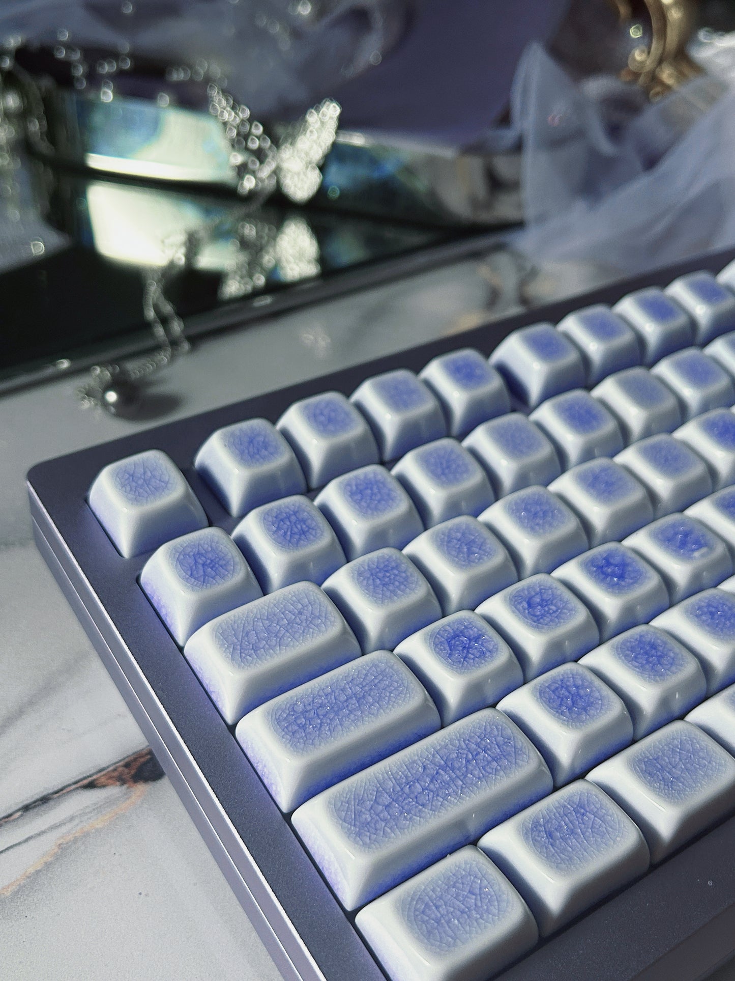 ONLY 1 Instock Prebuilt Aluminum Customized Mechanical Keyboard Silver Purple KiiBOOM Moonshadow kit With Ceramic Keycaps