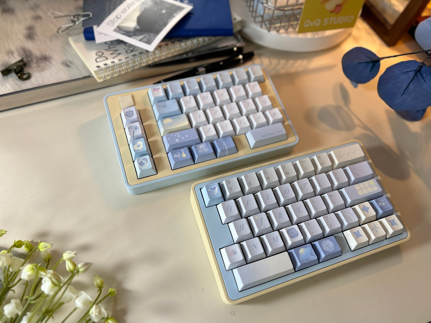 #0173 52Hz Pale Yellow Blue Keycap Cherry Profile