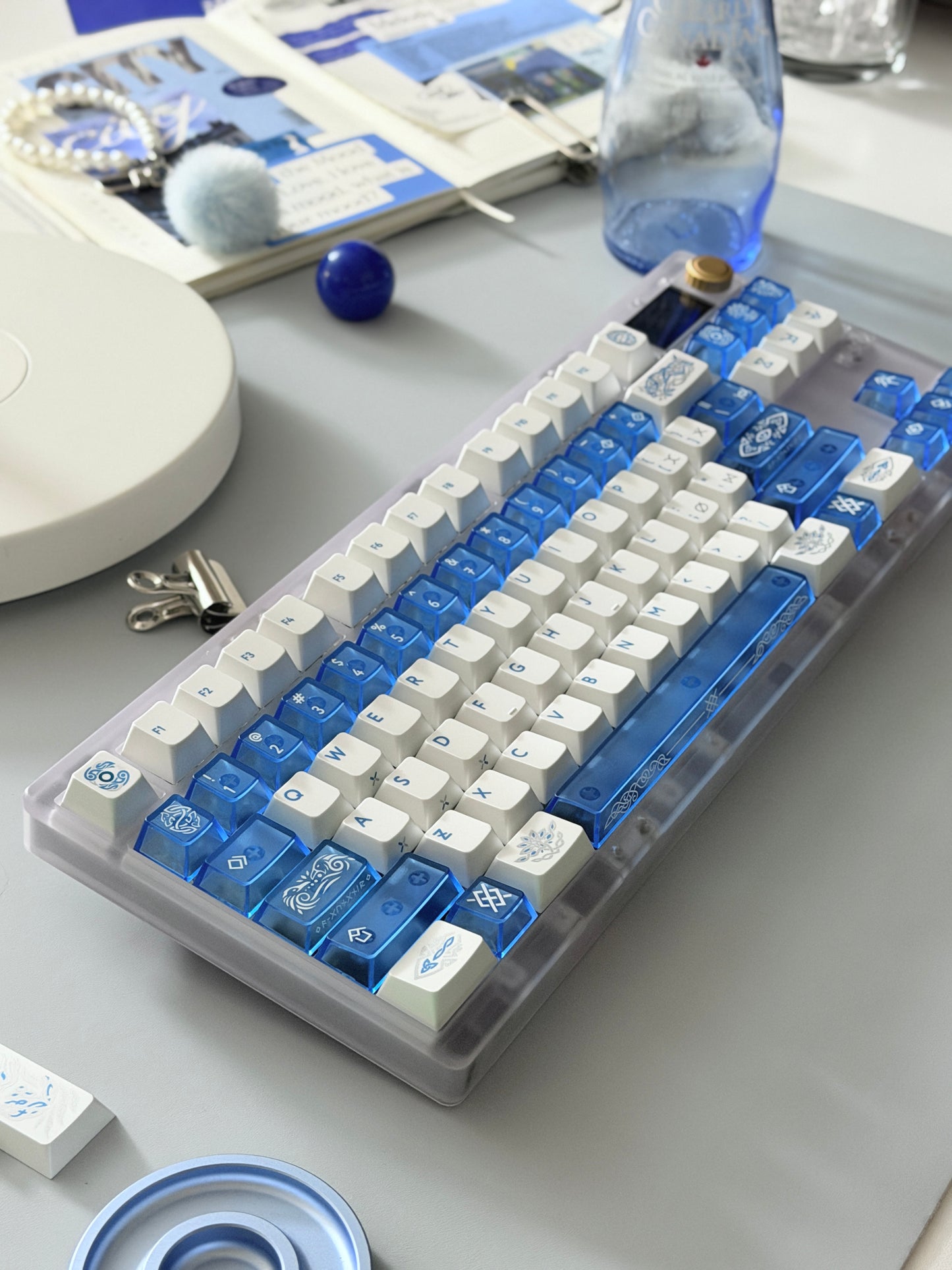 ONLY 1 Instock Prebuilt Custom Mechanical Keyboard ZOOM TKL DYNA Frosted Clear & XVX Eternity Keycaps & TTC Ice Silent Switch