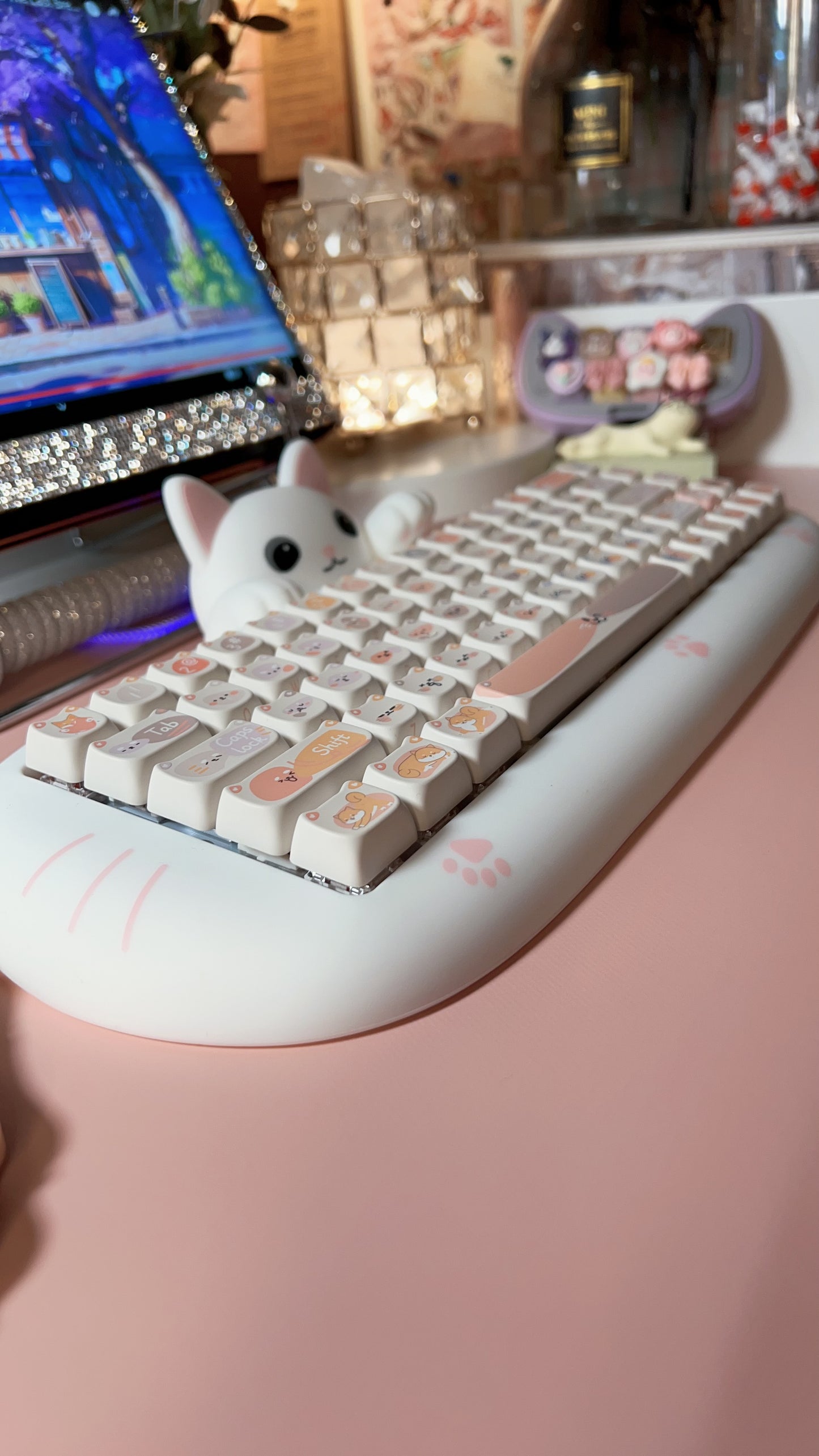 094 Pastel Pink Beige Grey Meow Doggy MAO Profile Customized Cute Cat Dog Keycaps