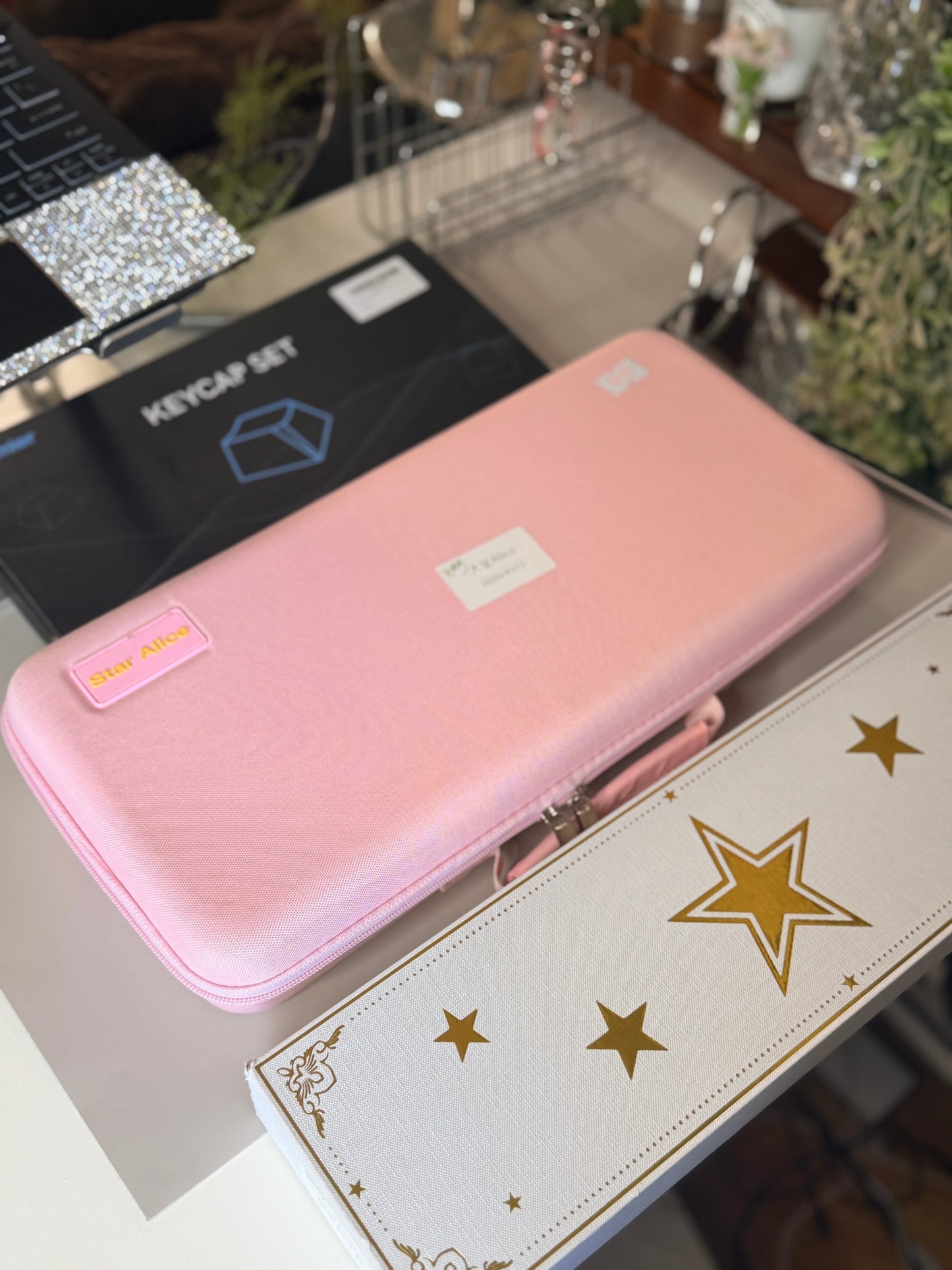 ONLY 1 Instock Prebuilt Aluminum Custom Mechanical Keyboard Staralice Ergonomic Anodized Pink Set including Wristrest Keycaps & switches