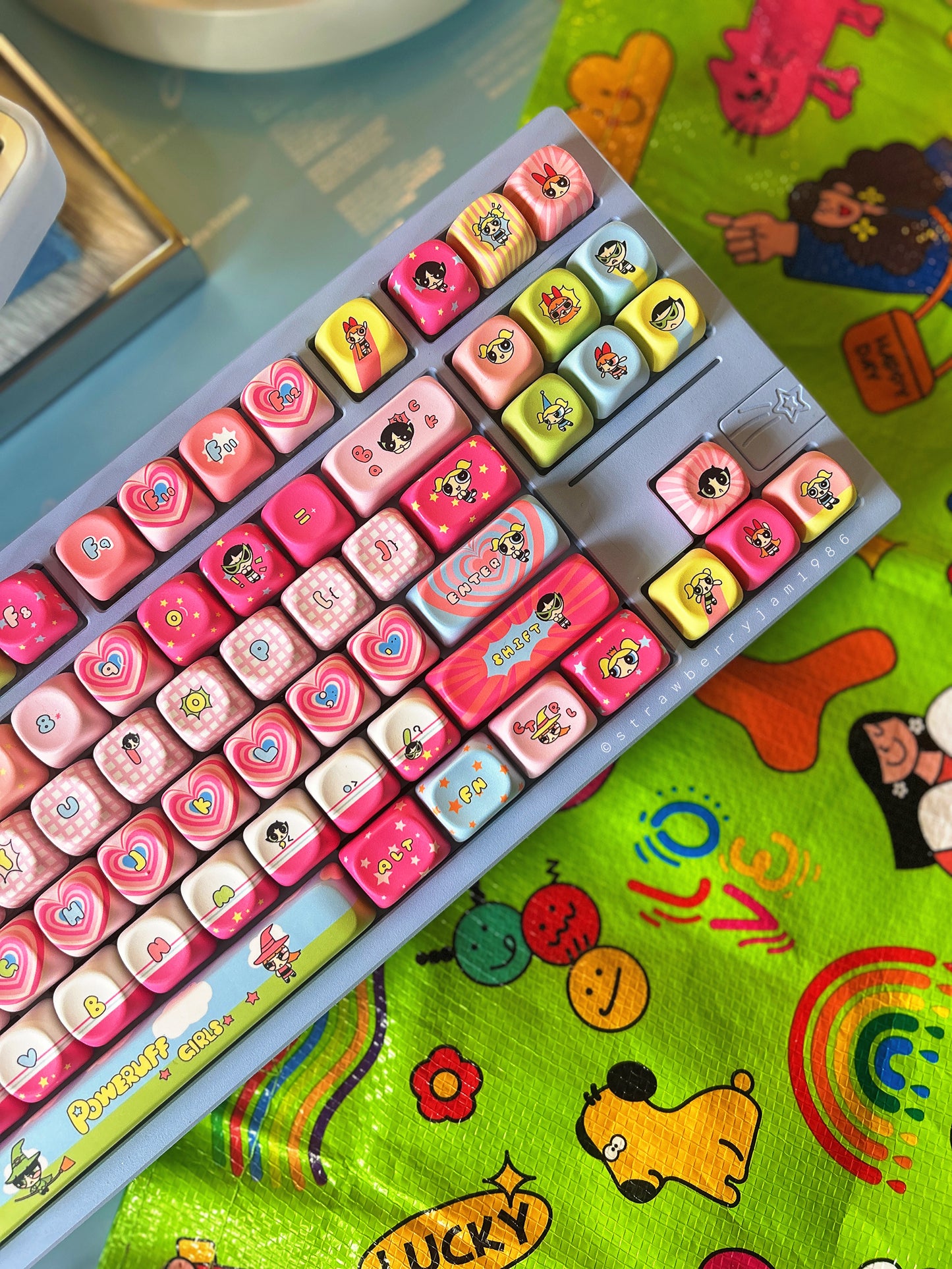 Preorder Prebuilt Aluminum Customized Mechanical Keyboard Galaxy80 Set With The Powerpuff Girl Keycap