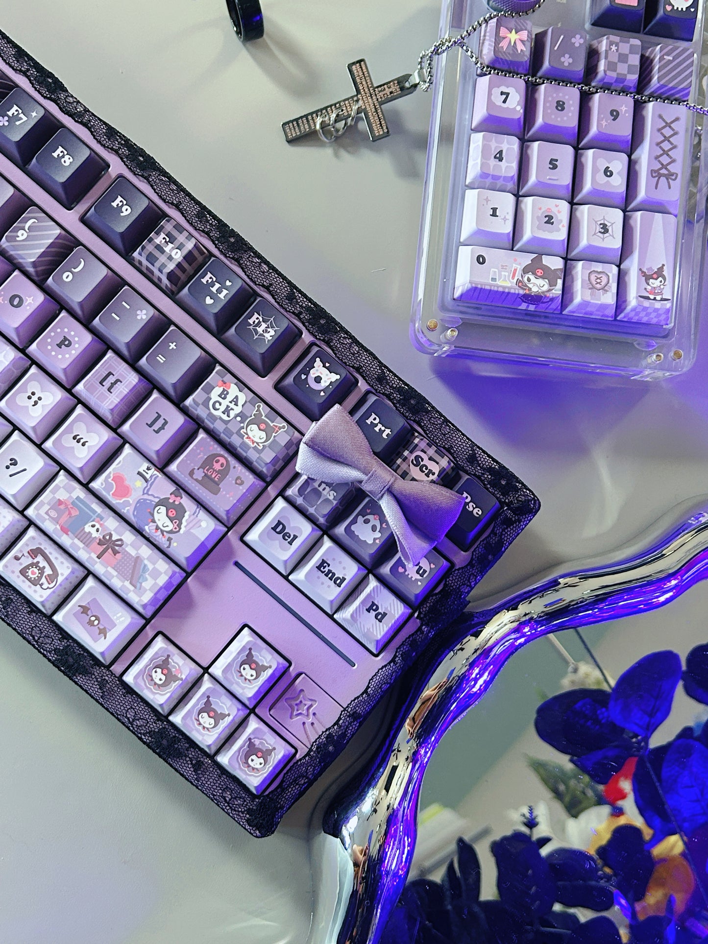 Unboxing Sample For Sales ONLY 1 Instock Feker Galaxy80 Purple Tri-Mode Mechanical Keyboard ➕Kuromi Themed Keycaps(not including Pad or black lace and bow decoration)