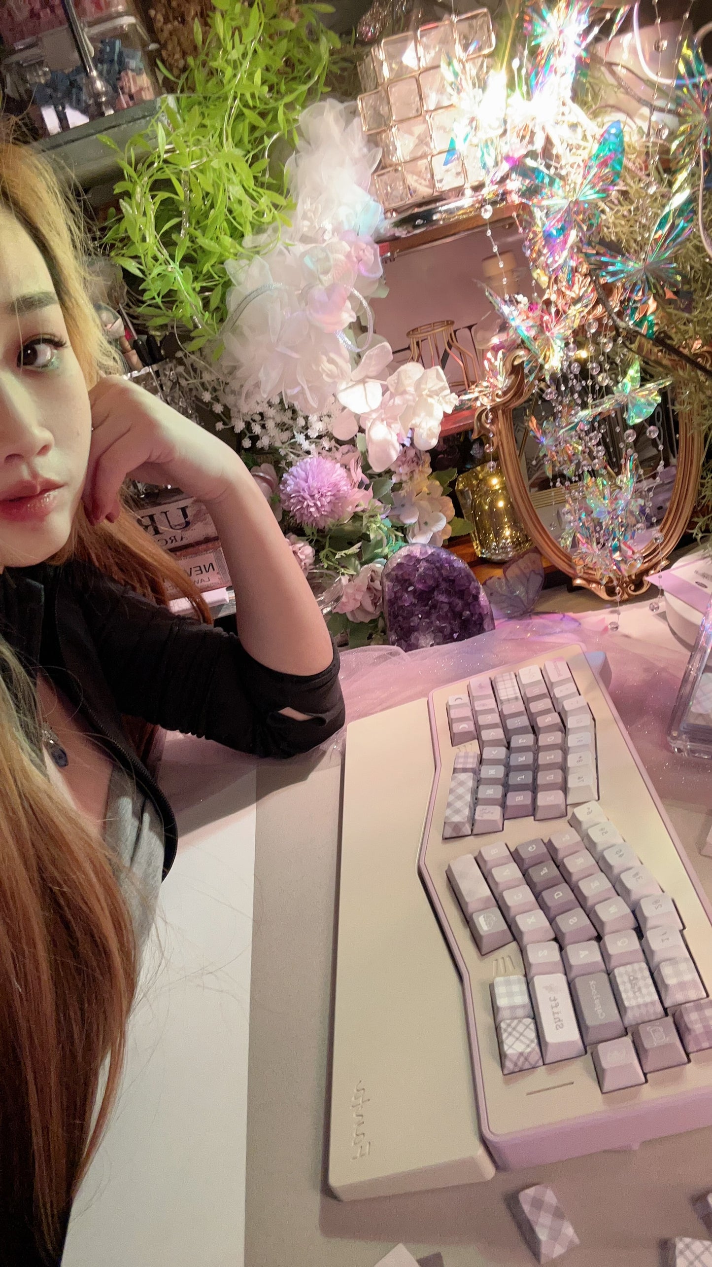 ONLY 1 INSTOCK Prebuilt Aluminum Customized Mechanical Keyboard PURPULE KITTENALICE ERGONOMIC CAT KEYBOARD SET with Wristrest