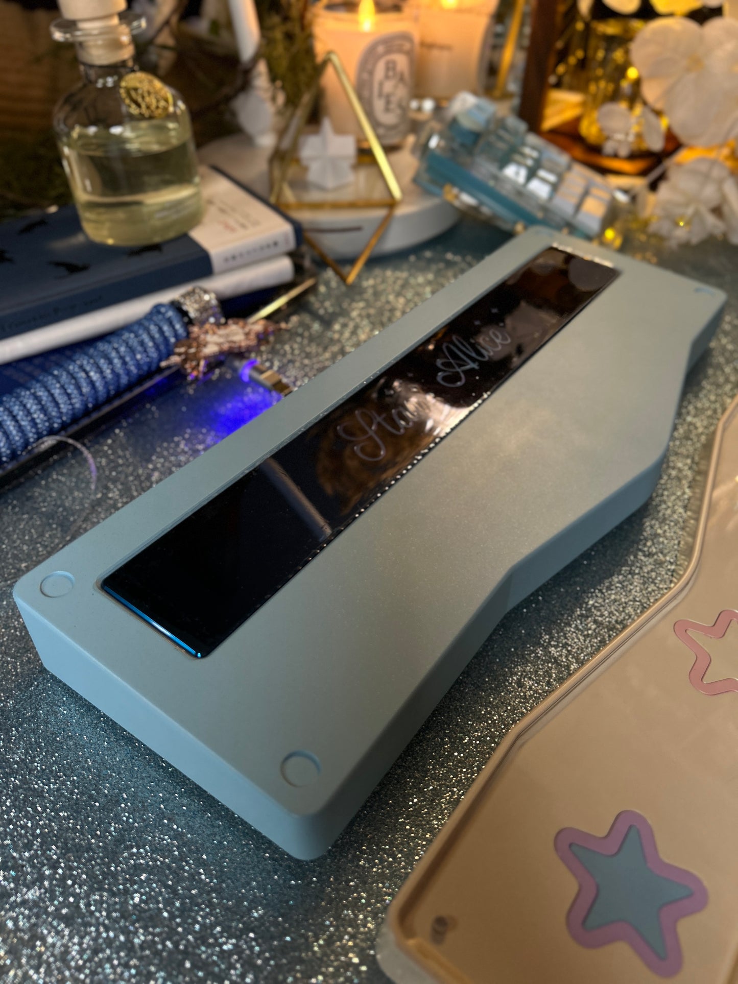 ONLY 1 INSTOCK Prebuilt Aluminum Customized Mechanical Keyboard STARALICE ERGONOMIC Blue Creamy keyboard Set with Wristrest(not including number pad)