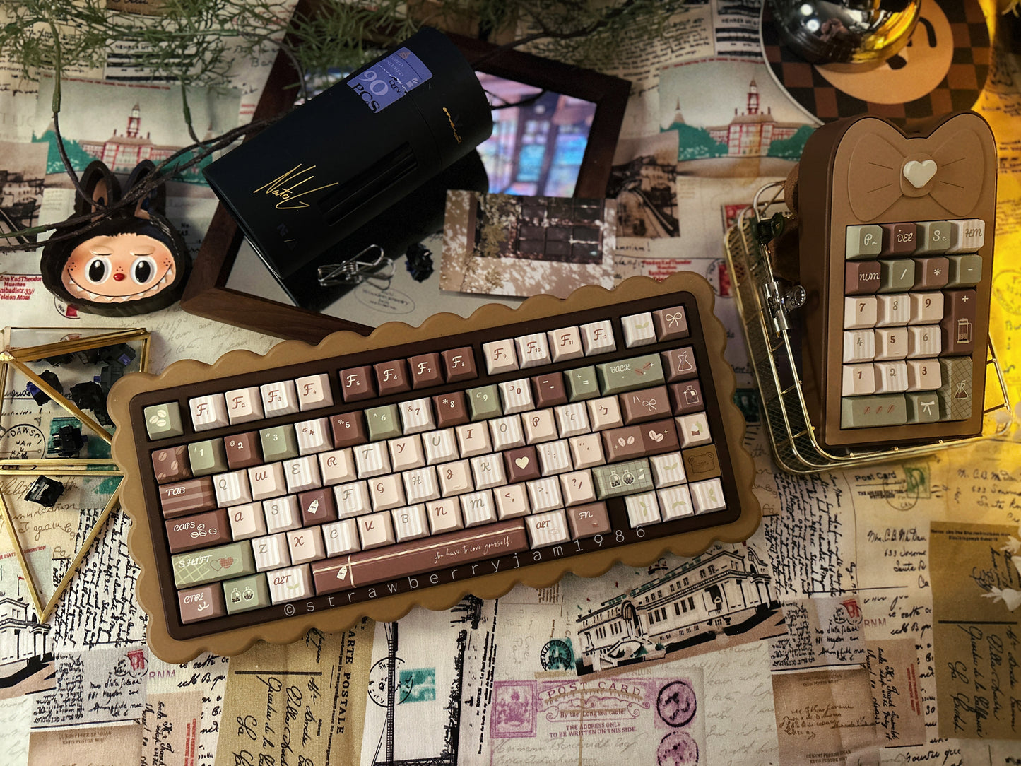 Prebuilt Aluminum Customized Mechanical Keyboard Cookie75 Brown ➕ Bow Number Pad
