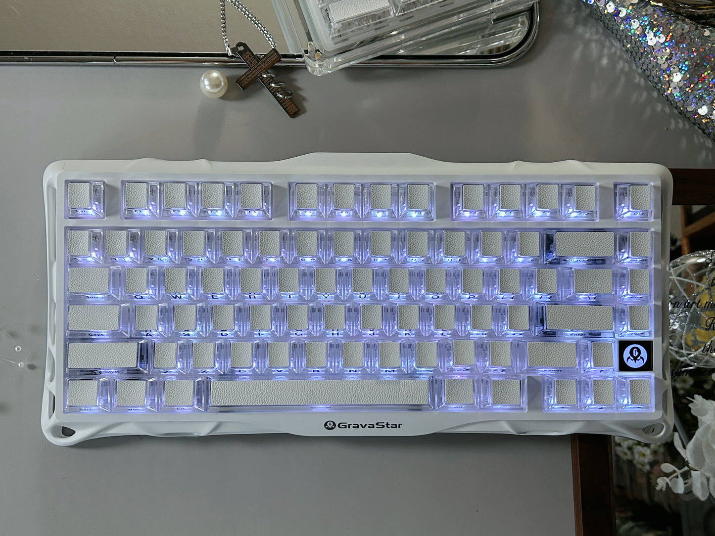 Unboxing Sample For Sales ONLY 1 Instock Prebuilt Aluminum Customized Mechanical Keyboard Gravastar MERCURY K1 lite white with leather-top special Keycaps