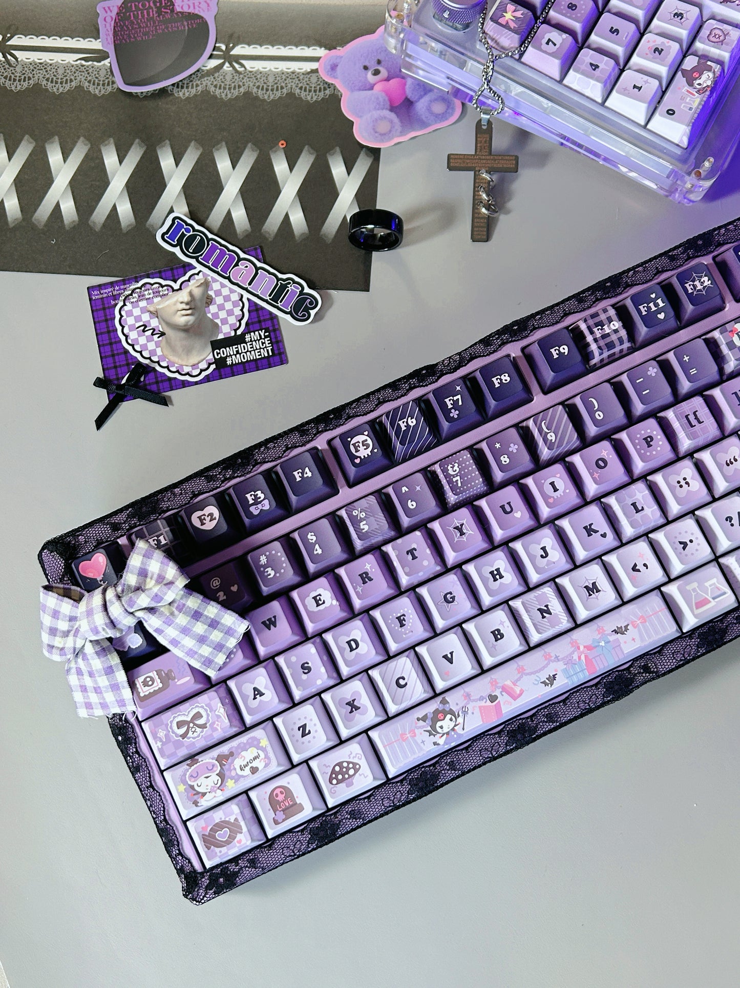 Unboxing Sample For Sales ONLY 1 Instock Feker Galaxy80 Purple Tri-Mode Mechanical Keyboard ➕Kuromi Themed Keycaps(not including Pad or black lace and bow decoration)