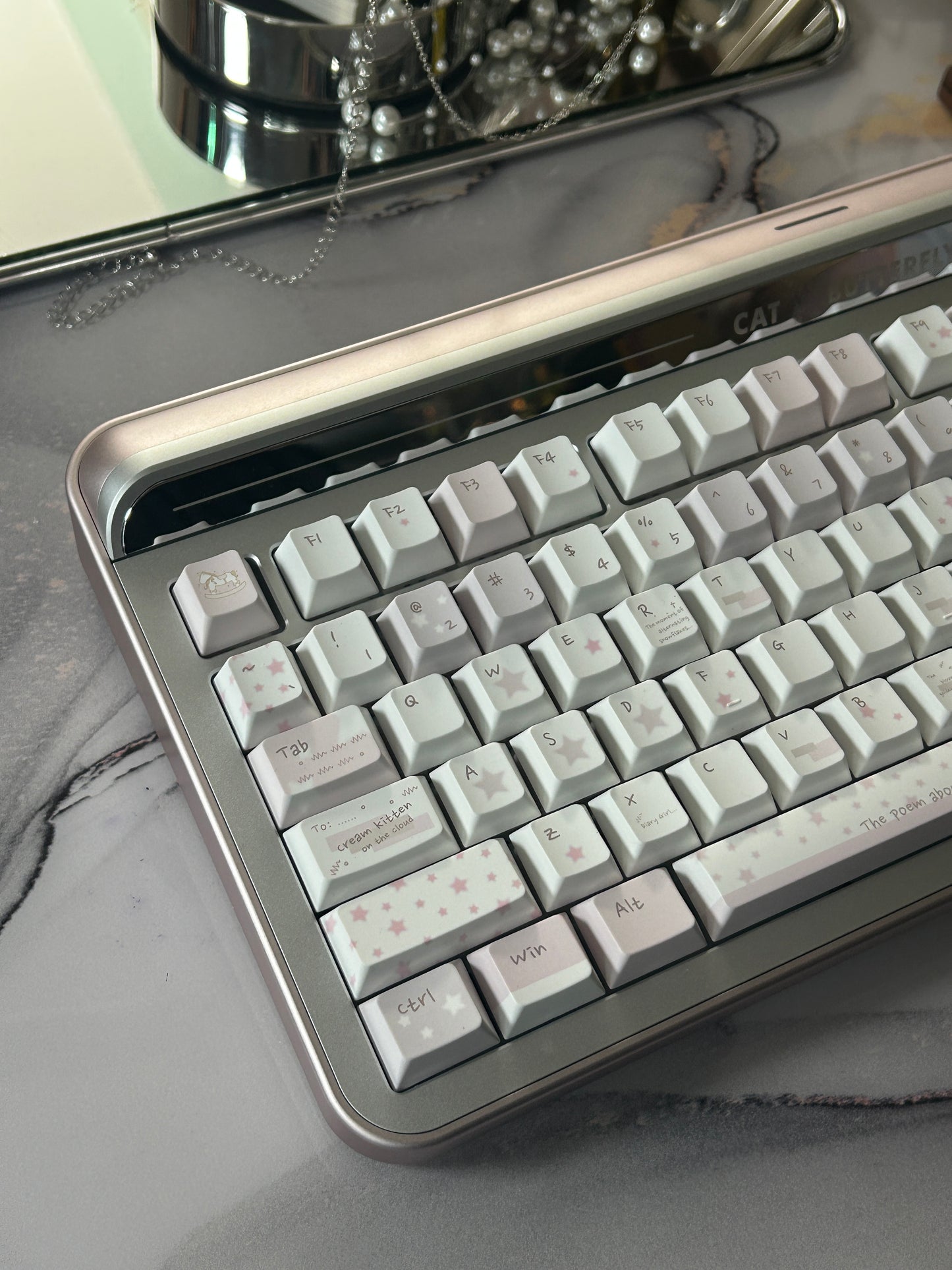 ONLY 1 Instock Prebuilt Aluminum Customized Mechanical Keyboard Targa98 Silver Pink Set