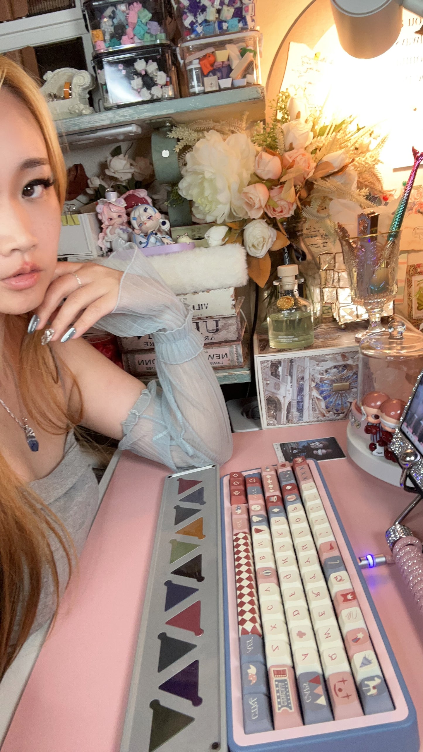 【Preorder】Prebuilt Lucky67 Dusty Blue Dirty Rose Pastel Red Circus Theme Aluminum Mechanical Customized Keyboard