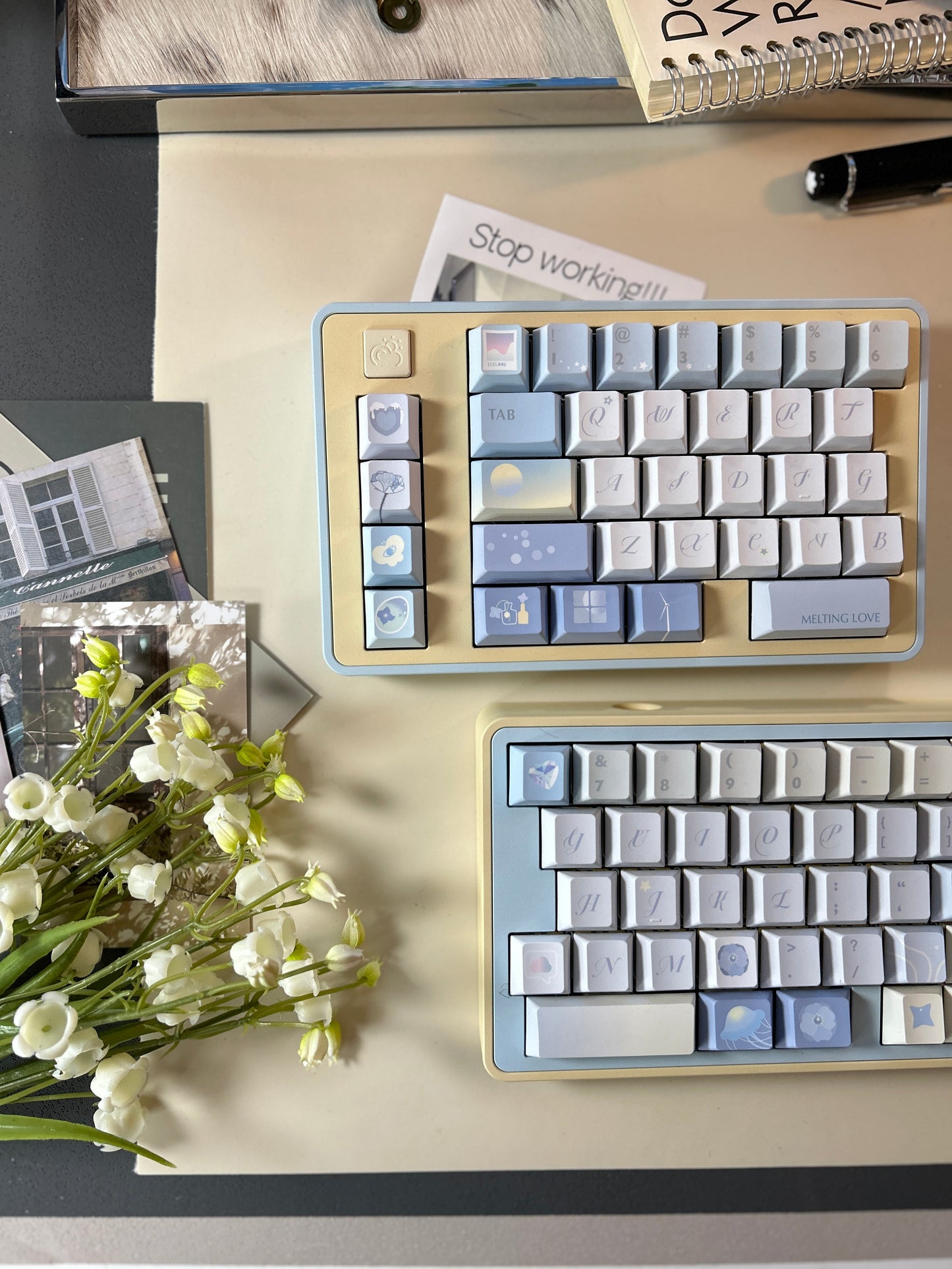 #0173 52Hz Pale Yellow Blue Keycap Cherry Profile