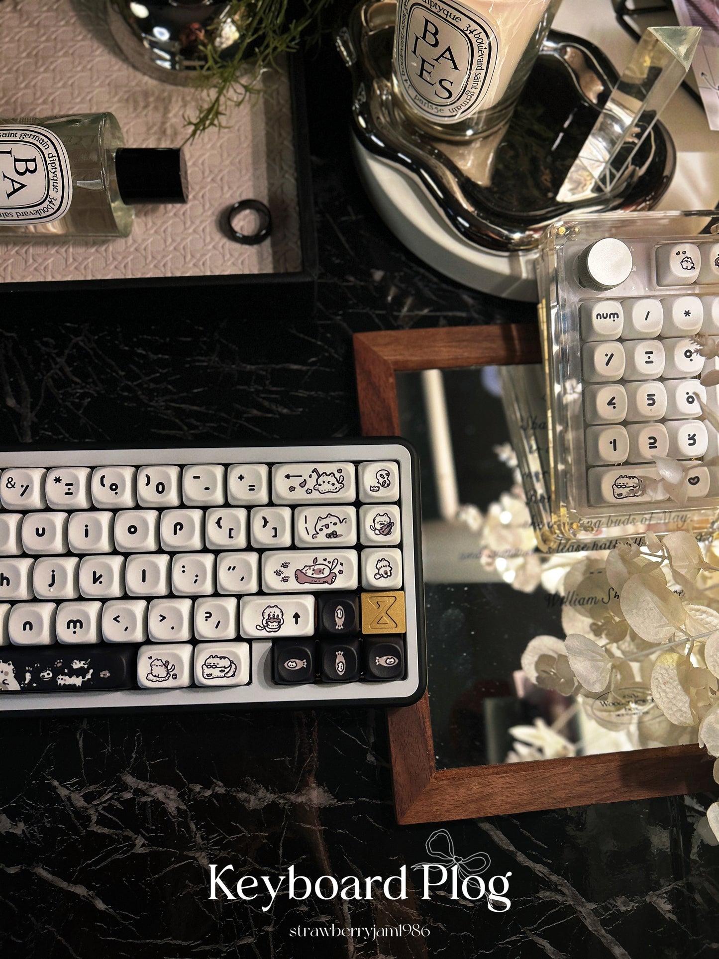ONLY 1 INSTOCK Prebuilt Aluminum Customized Mechanical Keyboard BUFF65 BLACK White Creamy Thocky Set(not including number pad)