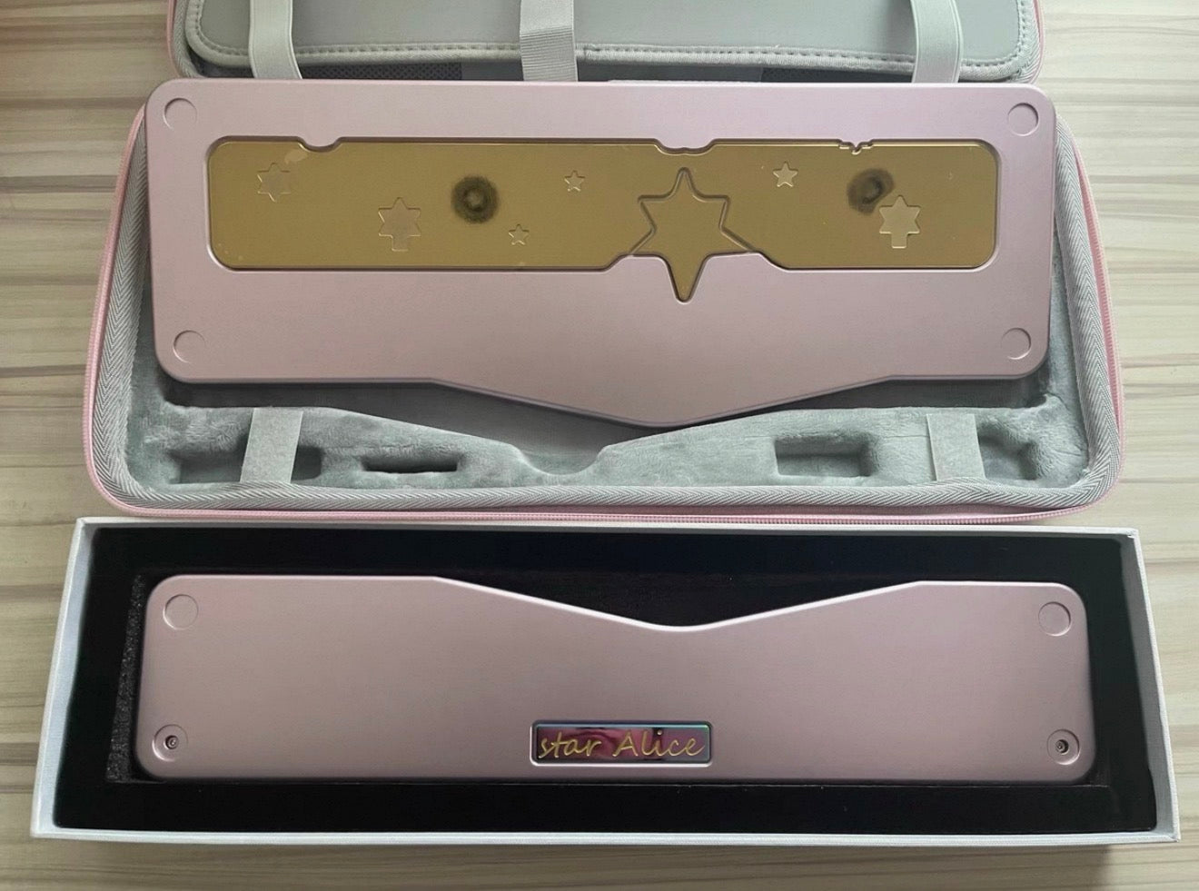 Preorder Prebuilt Aluminum Customized Mechanical Keyboard Staralice Anodized Pink set with Wristrest & switch & Cat Keycaps