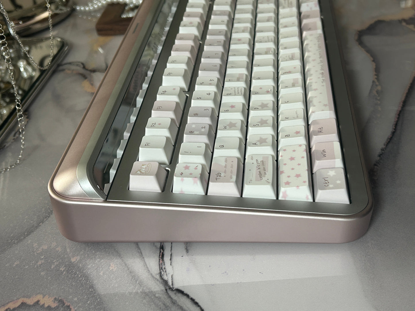ONLY 1 Instock Prebuilt Aluminum Customized Mechanical Keyboard Targa98 Silver Pink Set