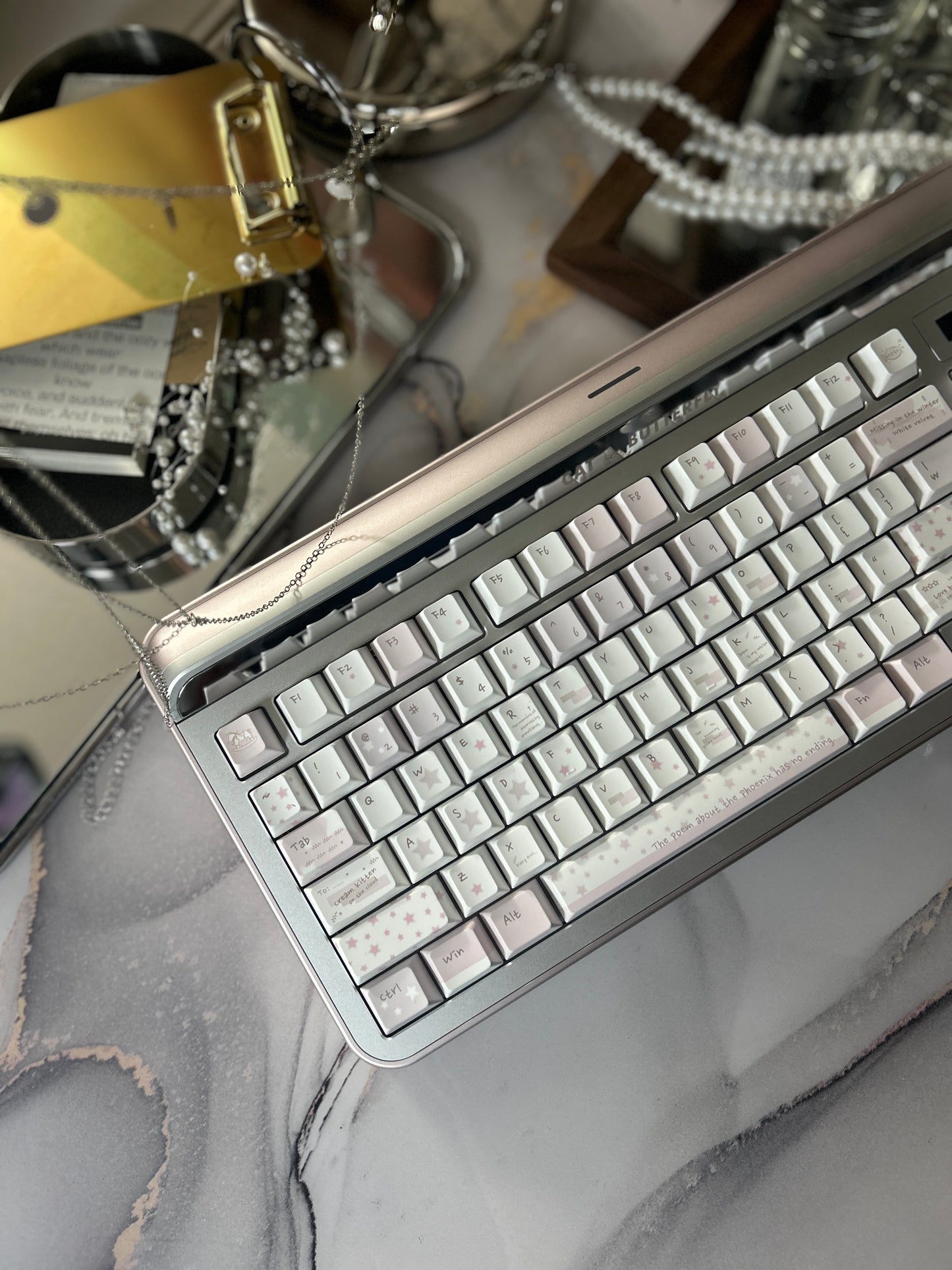 ONLY 1 Instock Prebuilt Aluminum Customized Mechanical Keyboard Targa98 Silver Pink Set