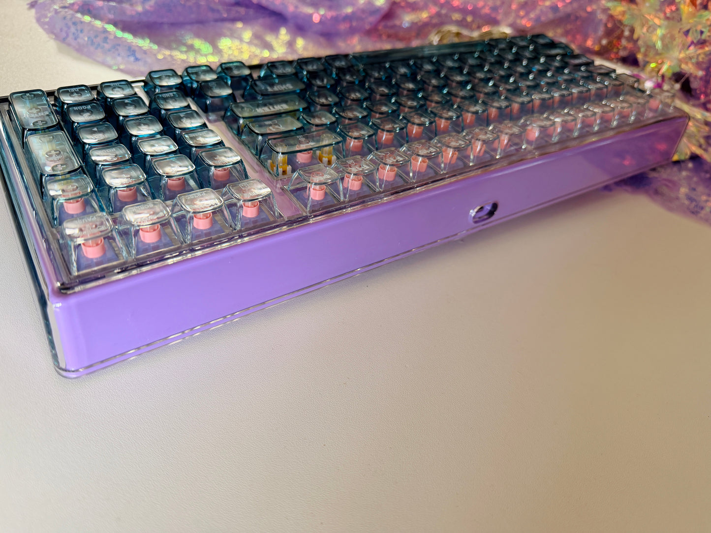 Unboxing Sample For Sales ONLY 1 Instock Prebuilt Einperr Base99 Wireless Mechanical Keyboard with PC Transparent Keycaps, Hot Swappable Custom Keyboard with Number Pad, RGB Backlit, Lulu Switch for Windows Mac - Cosmic Violet