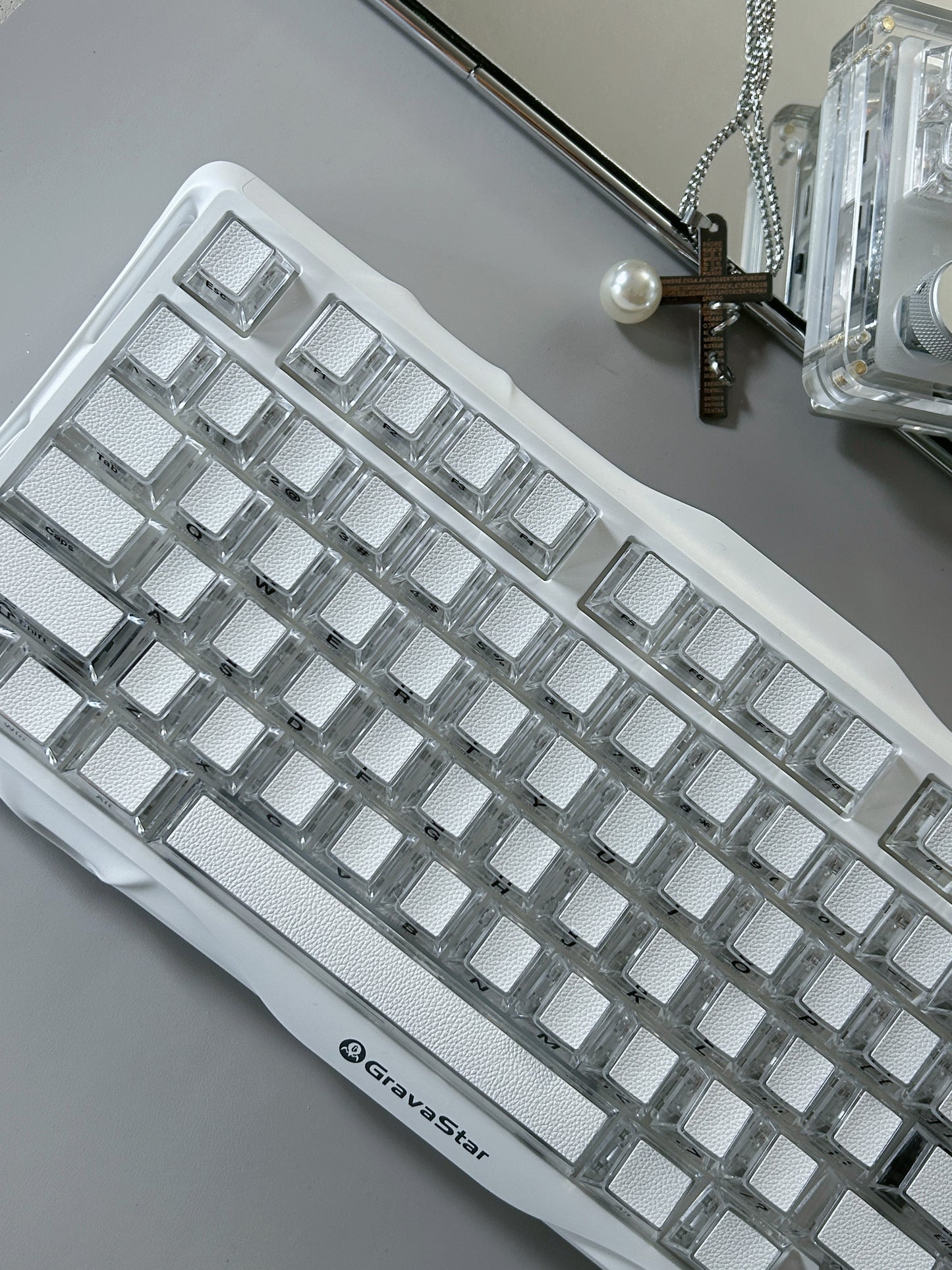 Unboxing Sample For Sales ONLY 1 Instock Prebuilt Aluminum Customized Mechanical Keyboard Gravastar MERCURY K1 lite white with leather-top special Keycaps