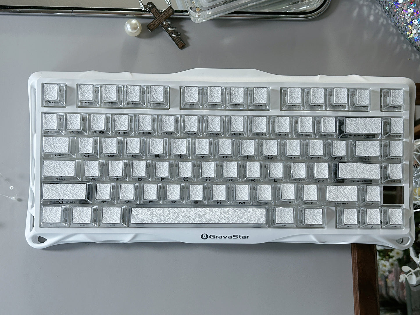 Unboxing Sample For Sales ONLY 1 Instock Prebuilt Aluminum Customized Mechanical Keyboard Gravastar MERCURY K1 lite white with leather-top special Keycaps