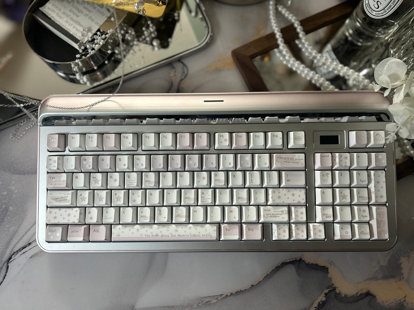 ONLY 1 Instock Prebuilt Aluminum Customized Mechanical Keyboard Targa98 Silver Pink Set