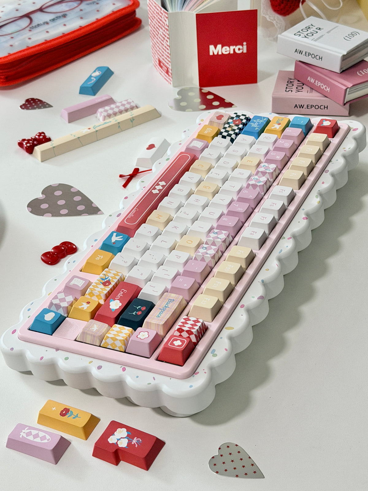#0316 One Star Sweet Cake Party Keycaps – Pastel Pink Dessert Theme Cute Kawaii Mechanical Keyboard Keycap Set