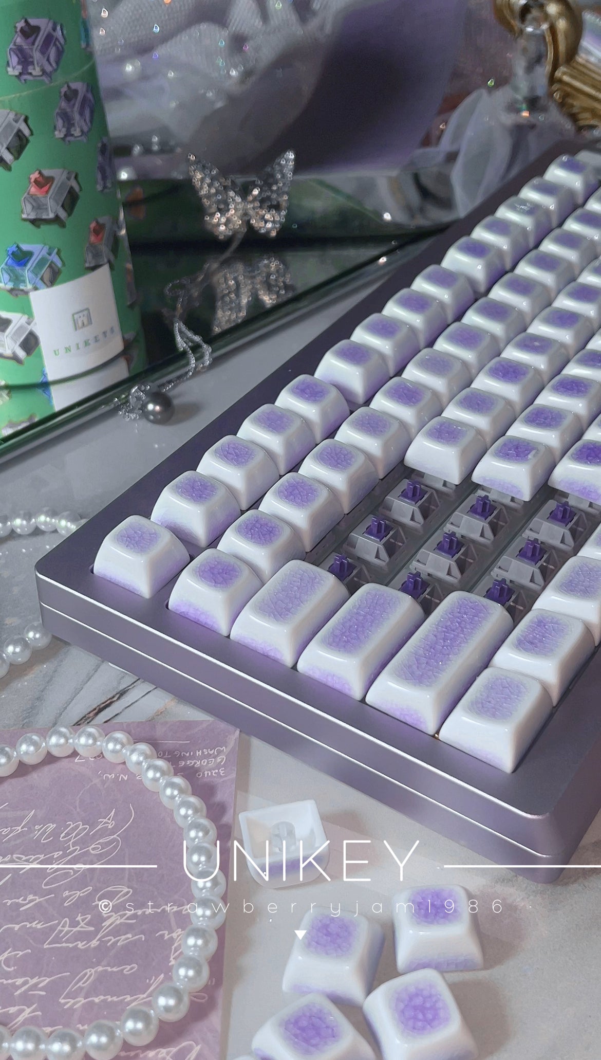 ONLY 1 Instock Prebuilt Aluminum Customized Mechanical Keyboard Silver Purple KiiBOOM Moonshadow kit With Ceramic Keycaps