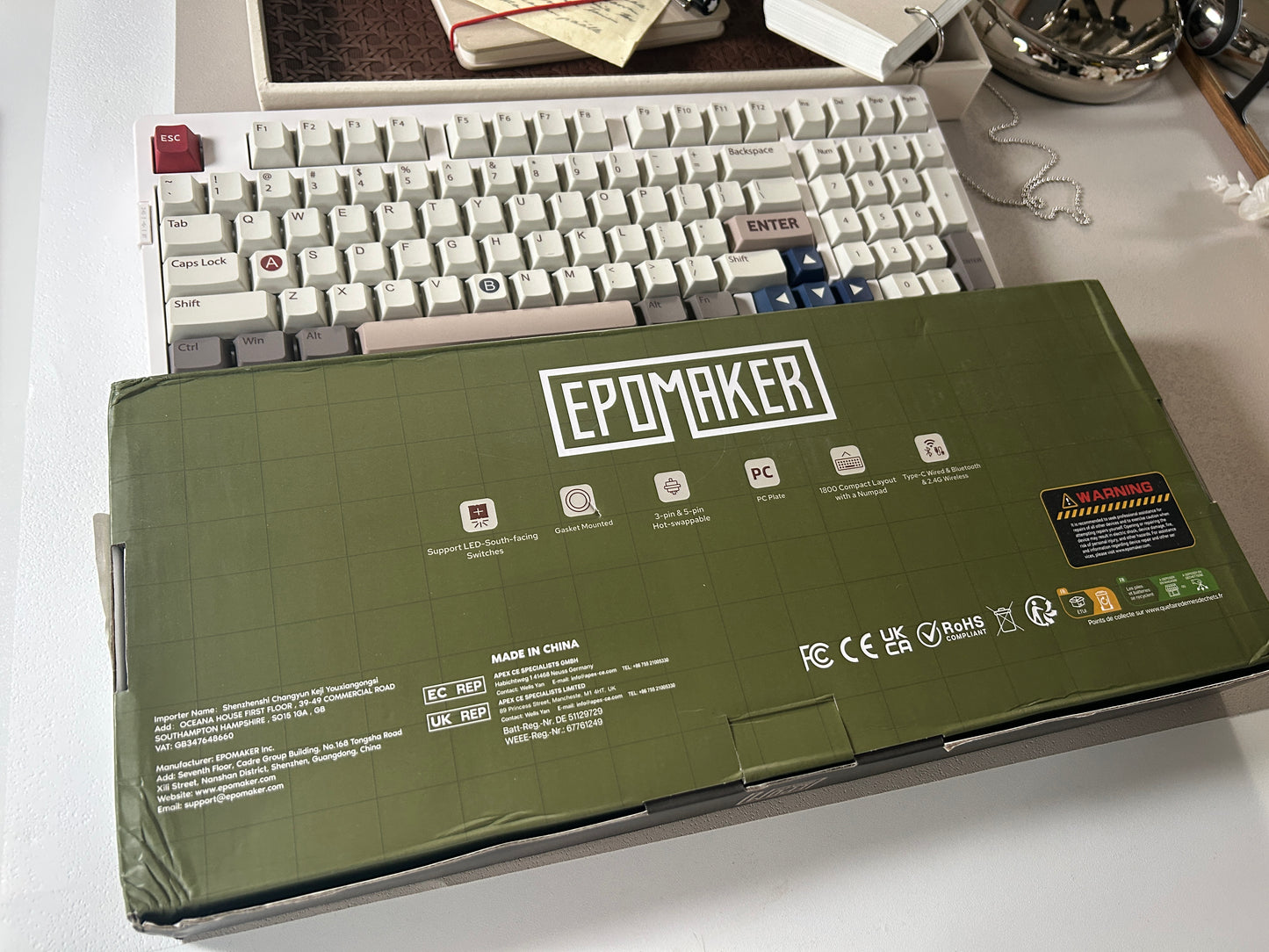 Unboxing Sample For Sales ONLY 1 Instock EPOMAKER EK98 Wireless Mechanical Keyboard, Tri-Mode Bluetooth/2.4Ghz/USB-C Wired, Hot Swappable Creamy Switch, RGB Backlit Custom (White, Mulan Switch)
