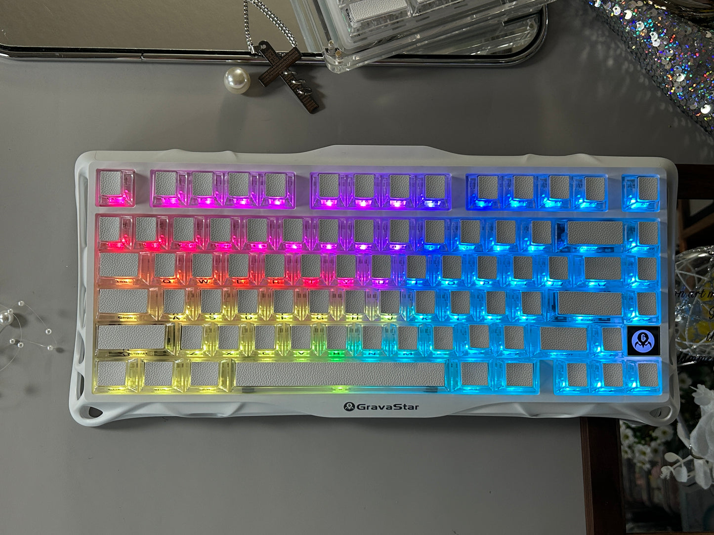 Unboxing Sample For Sales ONLY 1 Instock Prebuilt Aluminum Customized Mechanical Keyboard Gravastar MERCURY K1 lite white with leather-top special Keycaps