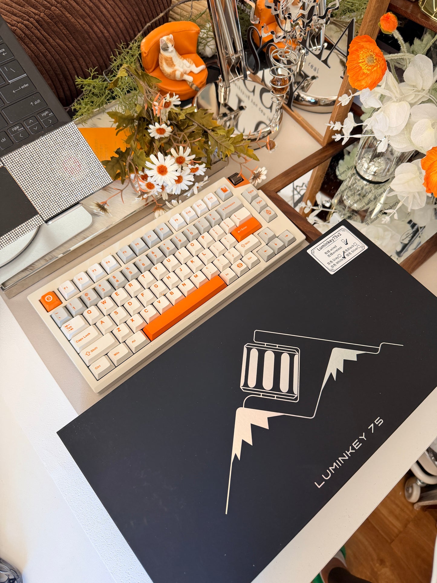 Unboxing Sample For Sales ONLY 1 Instock LUMINKEY75 V2 Tri-Mode Custom Mechanical Keyboard Warm Orange-White