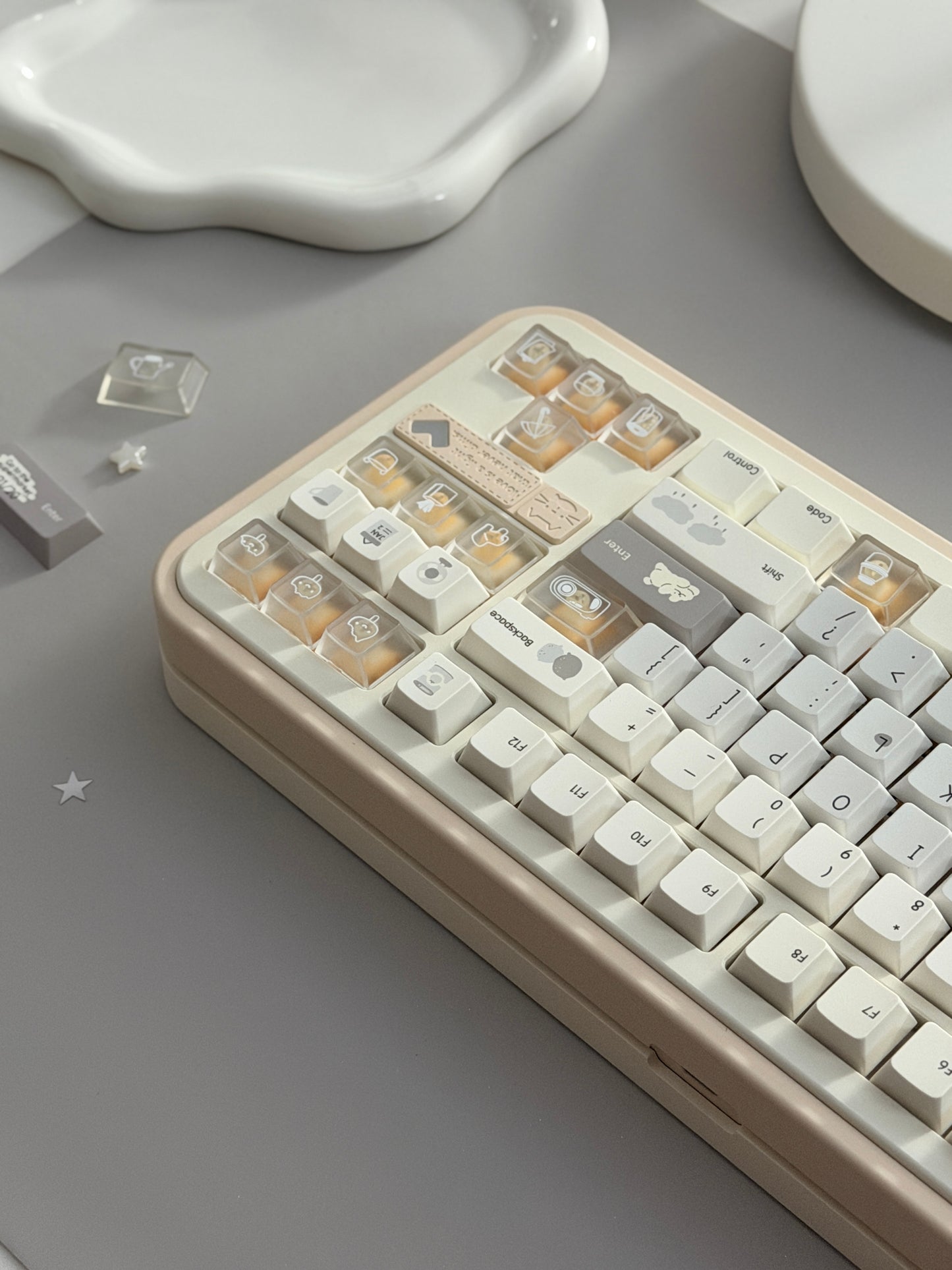 #0280 Cream Sticky Notes Simple and Milk White Pale Gray Keycap Cherry Profile