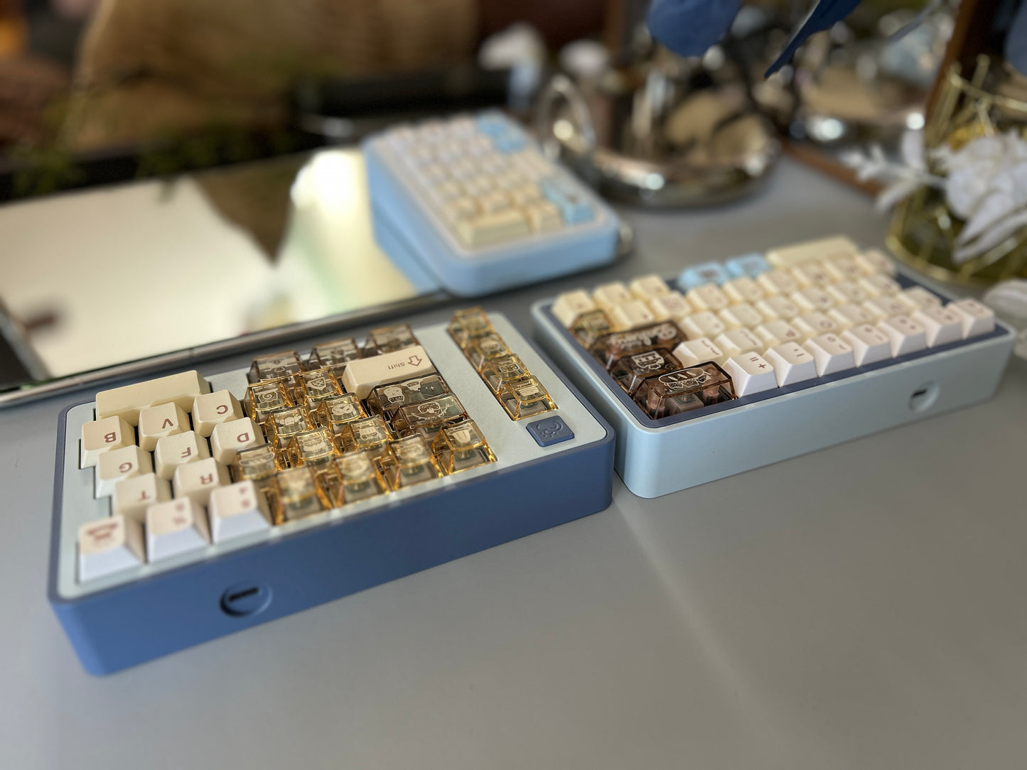 Preorder Prebuilt Aluminum Customized Mechanical Keyboard BLOCKboy split65 dark and light Blue set