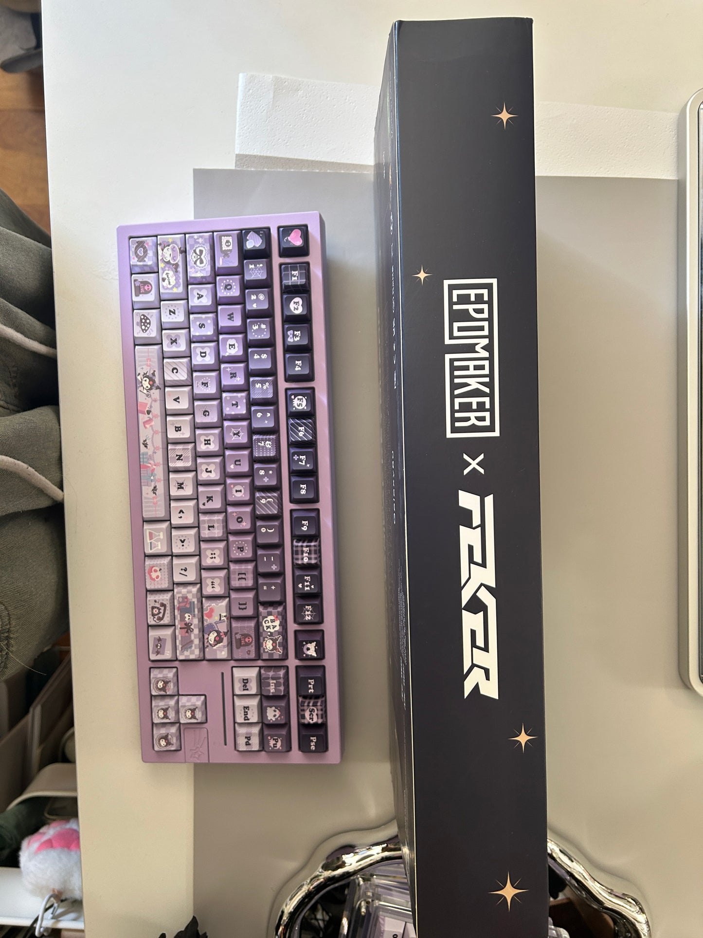 Unboxing Sample For Sales ONLY 1 Instock Feker Galaxy80 Purple Tri-Mode Mechanical Keyboard ➕Kuromi Themed Keycaps(not including Pad or black lace and bow decoration)