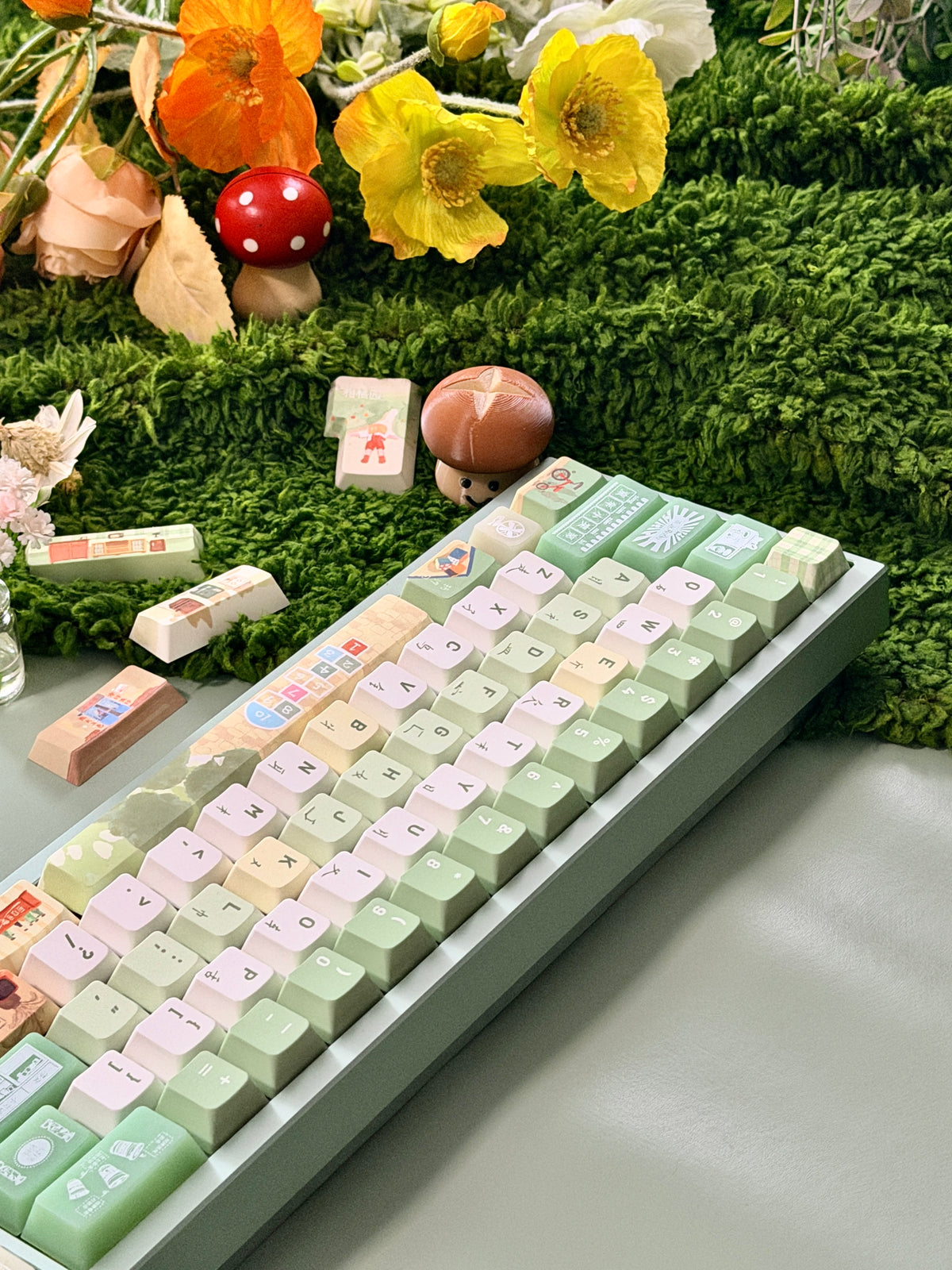 #0312 Time Machine Forest Garden Botanical Keycap Set – MoCoo Cute Green Custom Mechanical Keyboard Keycaps