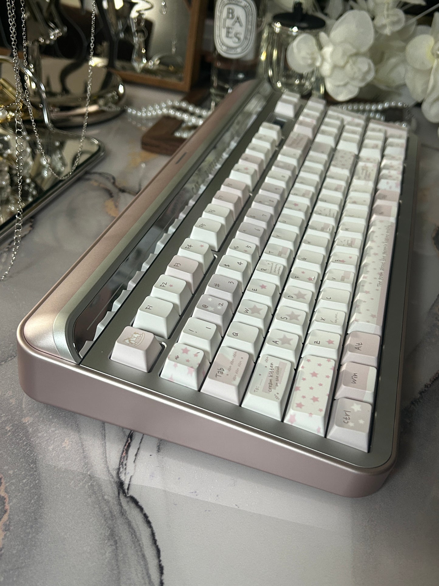 ONLY 1 Instock Prebuilt Aluminum Customized Mechanical Keyboard Targa98 Silver Pink Set