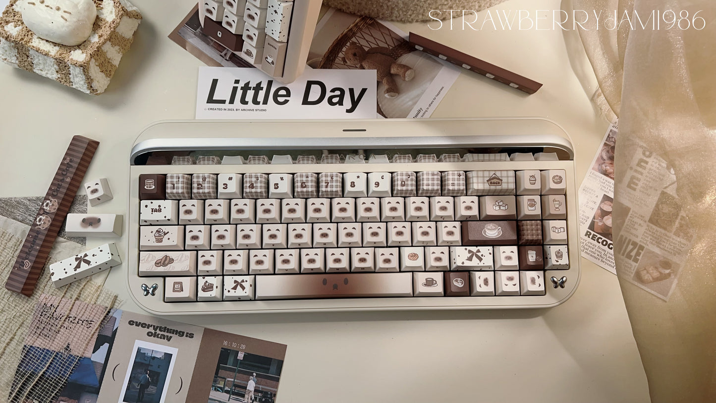 「Preorder」Prebuilt Targa65 Cream Beige Aluminum Customized Mechanical Keyboard With Cat Coffee Keycap