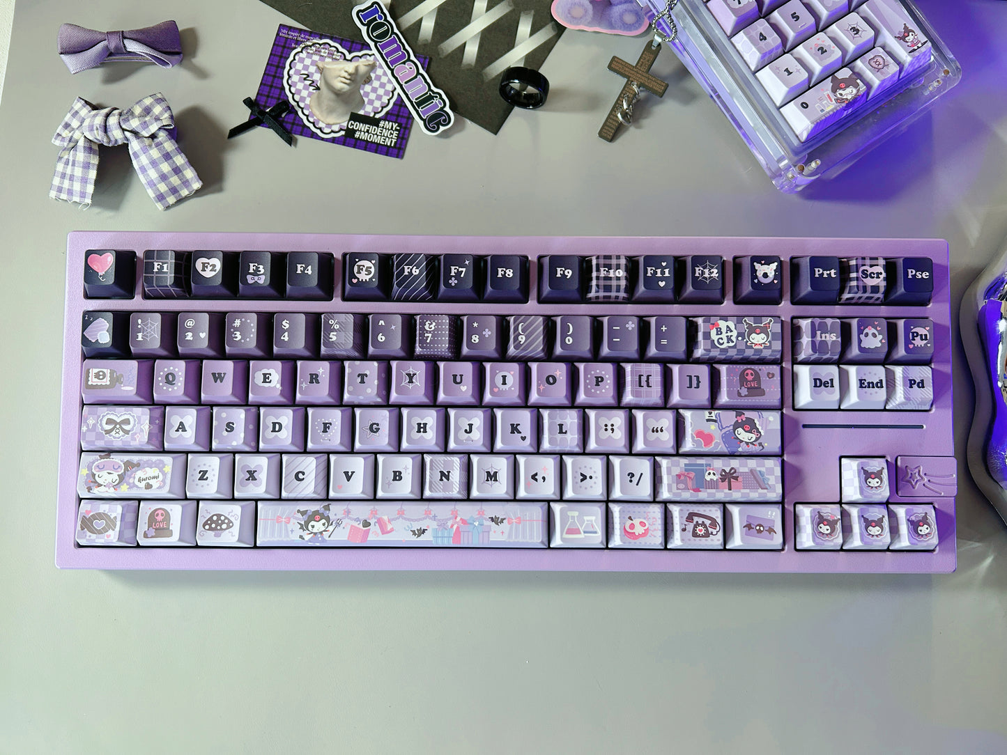 Unboxing Sample For Sales ONLY 1 Instock Feker Galaxy80 Purple Tri-Mode Mechanical Keyboard ➕Kuromi Themed Keycaps(not including Pad or black lace and bow decoration)