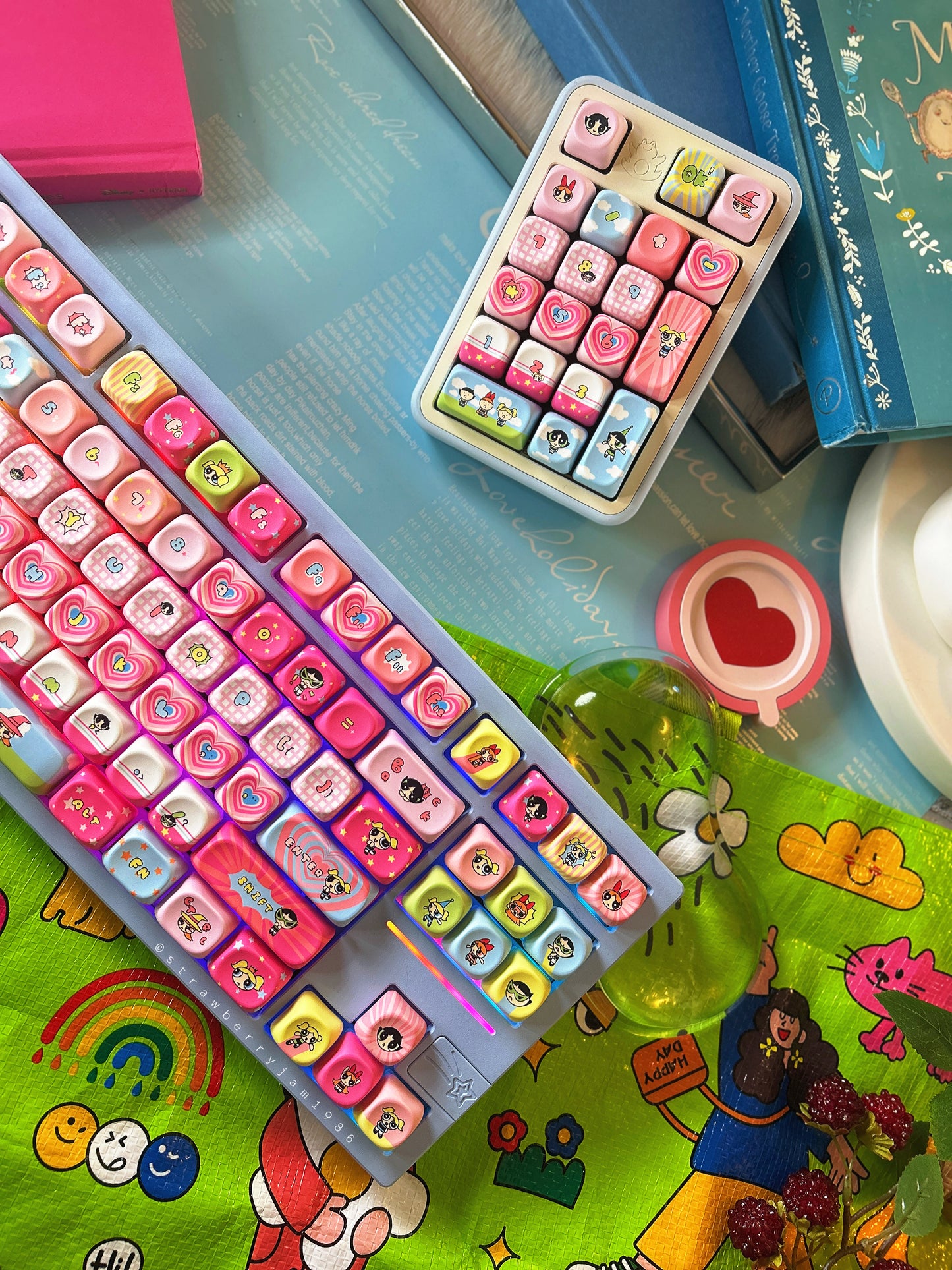 Preorder Prebuilt Aluminum Customized Mechanical Keyboard Galaxy80 Set With The Powerpuff Girl Keycap