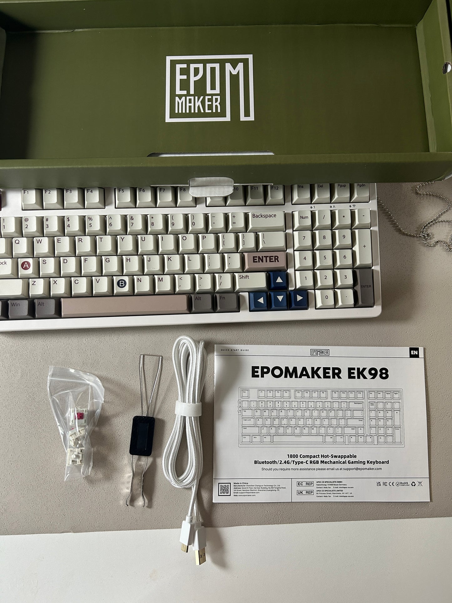 Unboxing Sample For Sales ONLY 1 Instock EPOMAKER EK98 Wireless Mechanical Keyboard, Tri-Mode Bluetooth/2.4Ghz/USB-C Wired, Hot Swappable Creamy Switch, RGB Backlit Custom (White, Mulan Switch)