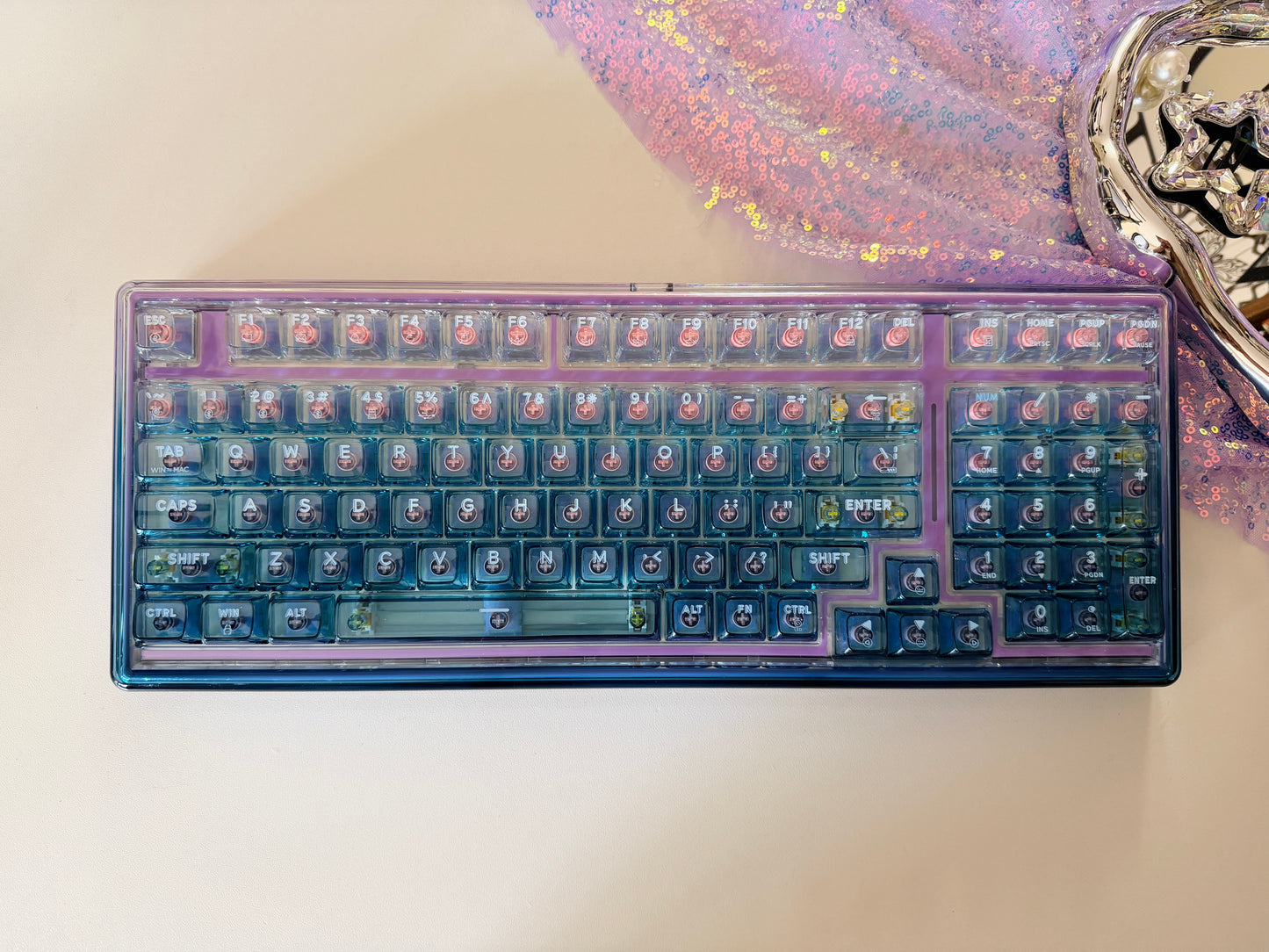 Unboxing Sample For Sales ONLY 1 Instock Prebuilt Einperr Base99 Wireless Mechanical Keyboard with PC Transparent Keycaps, Hot Swappable Custom Keyboard with Number Pad, RGB Backlit, Lulu Switch for Windows Mac - Cosmic Violet