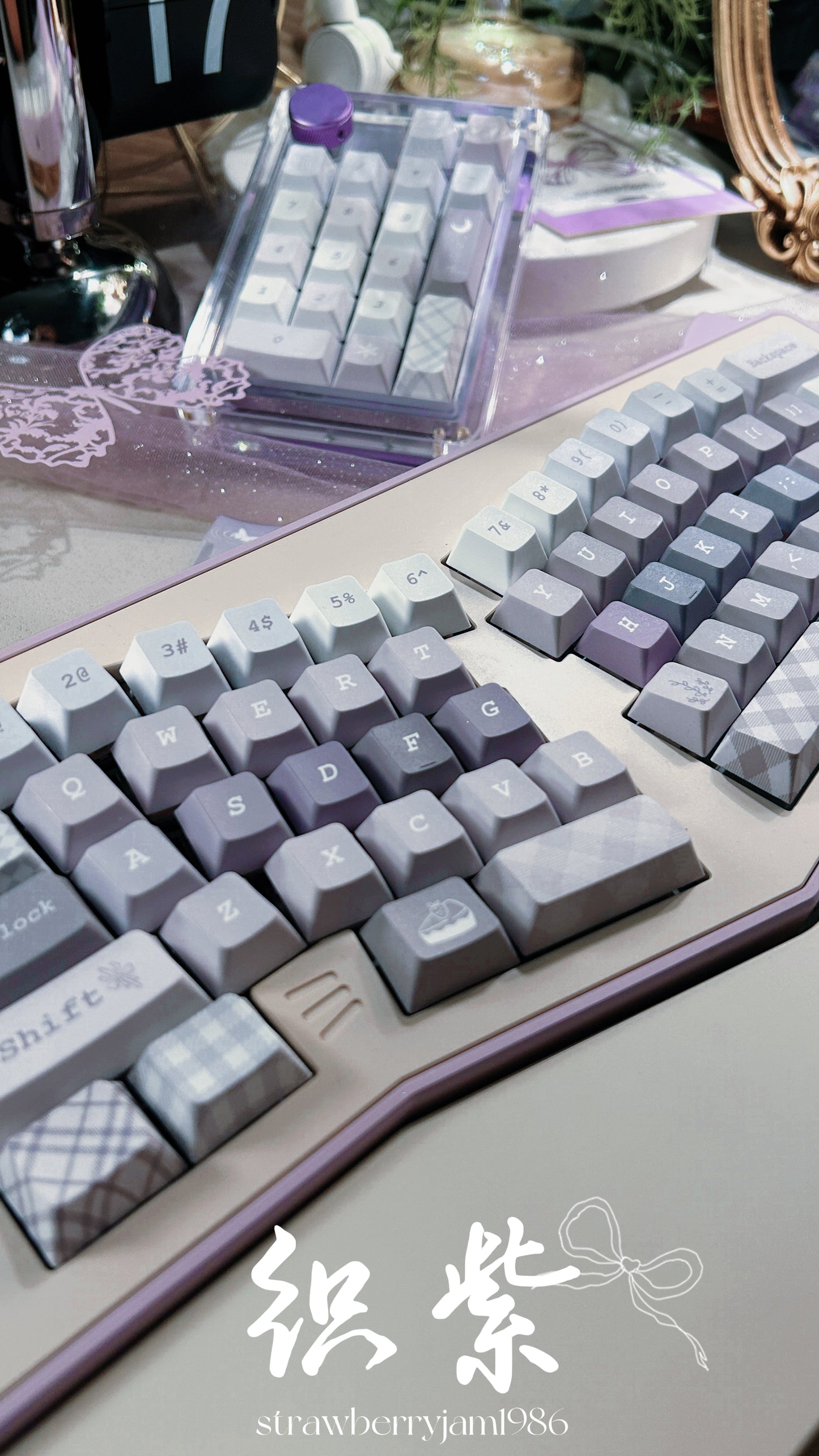 ONLY 1 INSTOCK Prebuilt Aluminum Customized Mechanical Keyboard PURPULE KITTENALICE ERGONOMIC CAT KEYBOARD SET with Wristrest