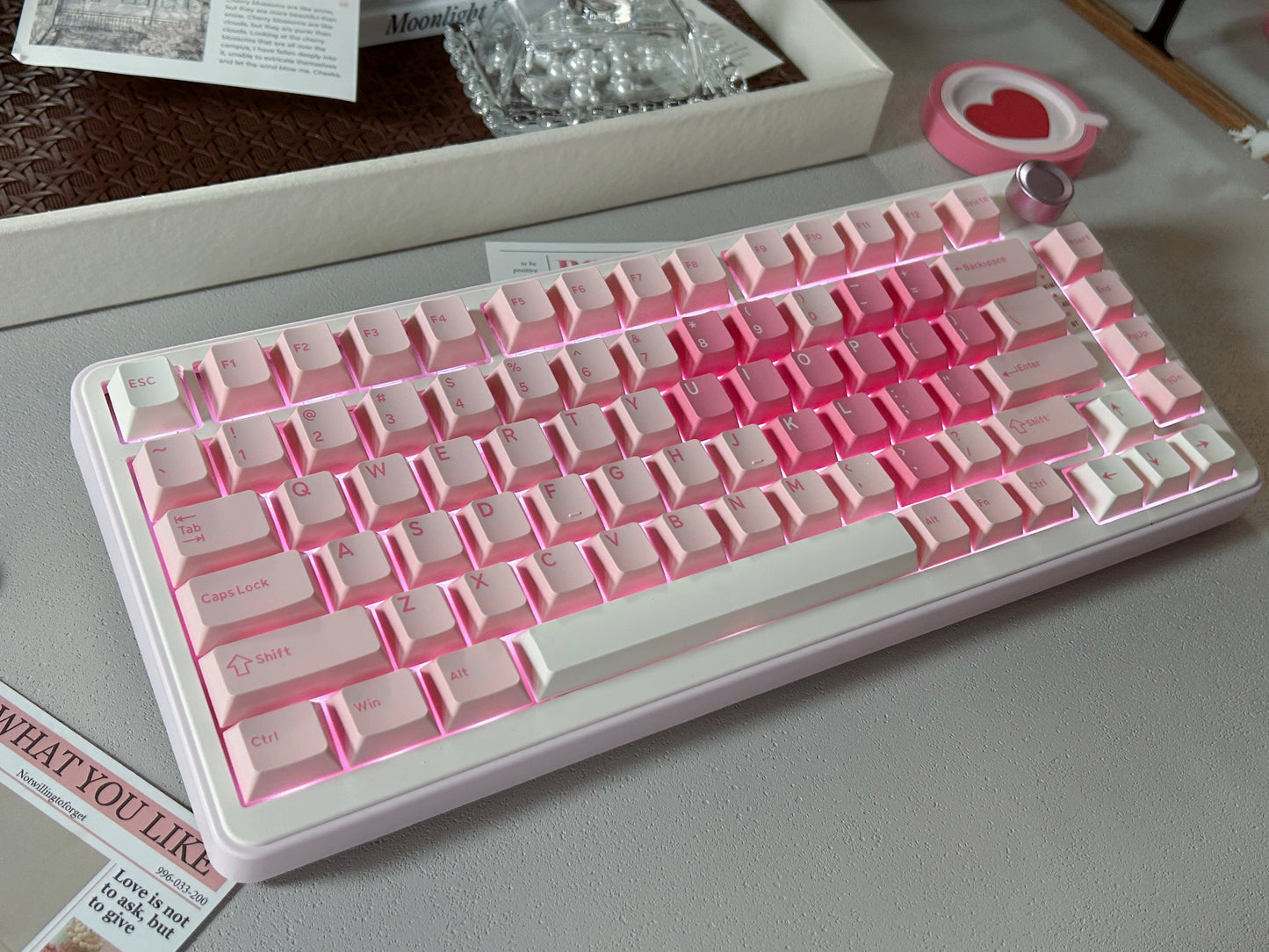 Unboxing Sample For Sales ONLY 1 Instock Pink Heart YUNZII B75 PRO Wireless Mechanical Keyboard,75% Layout with Knob,Hot Swap Gasket Custom Structure,Creamy Pre-lubed Switches,RGB Backlit,Bluetooth/Type-C/2.4G for Win/Mac(Milk Switch,Pink)