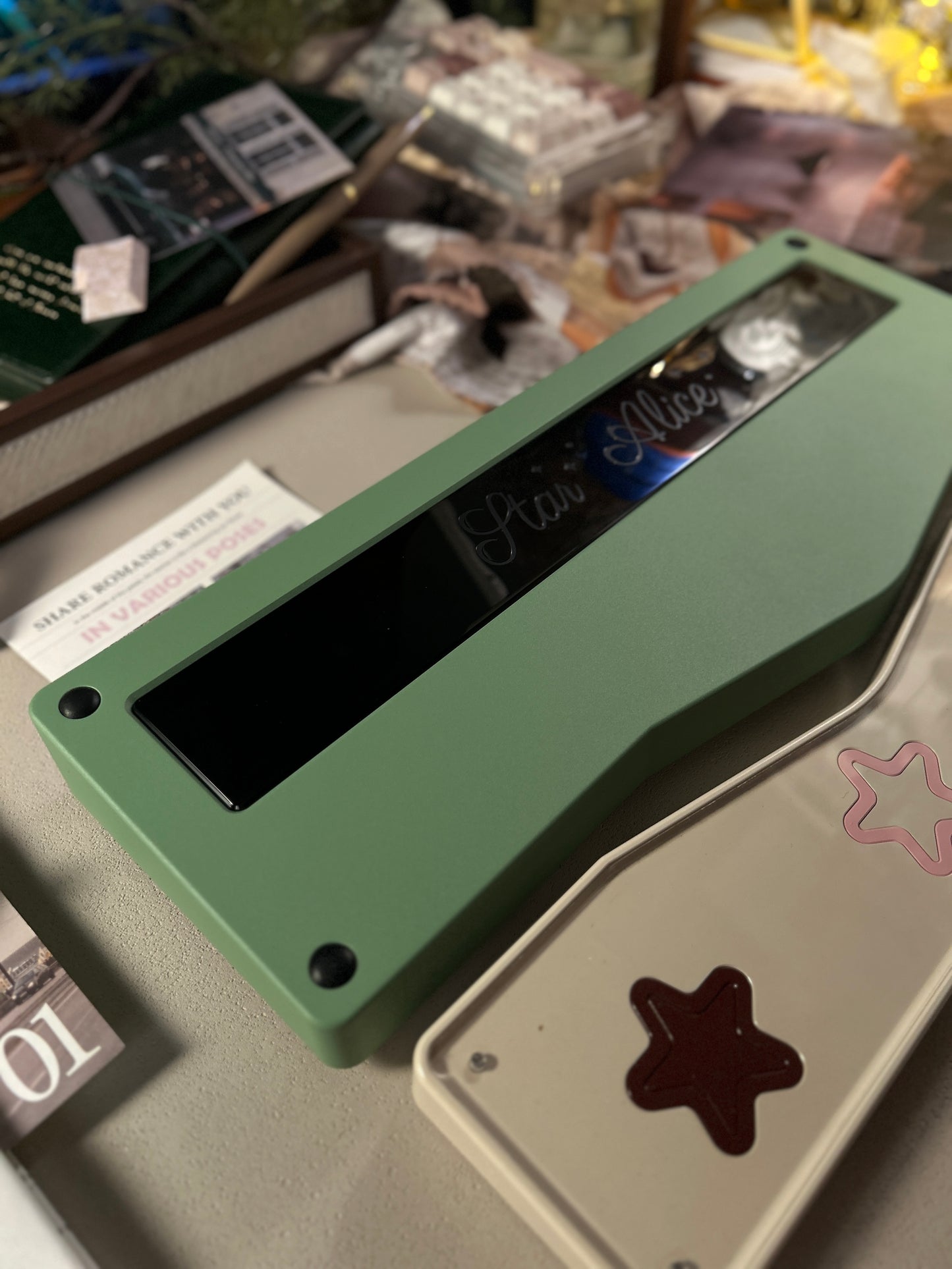 ONLY 1 INSTOCK Prebuilt Aluminum Customized Mechanical Keyboard STARALICE CREAMY GREEN COFFEE SET WITH Wristrest