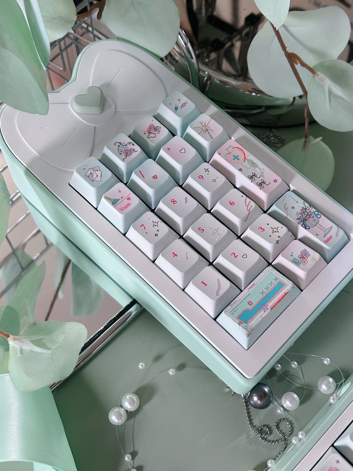 PREORDER Prebuilt Aluminum Customized Mechanical Keyboard Blockboy Split65 Mint Set With Bow Pad