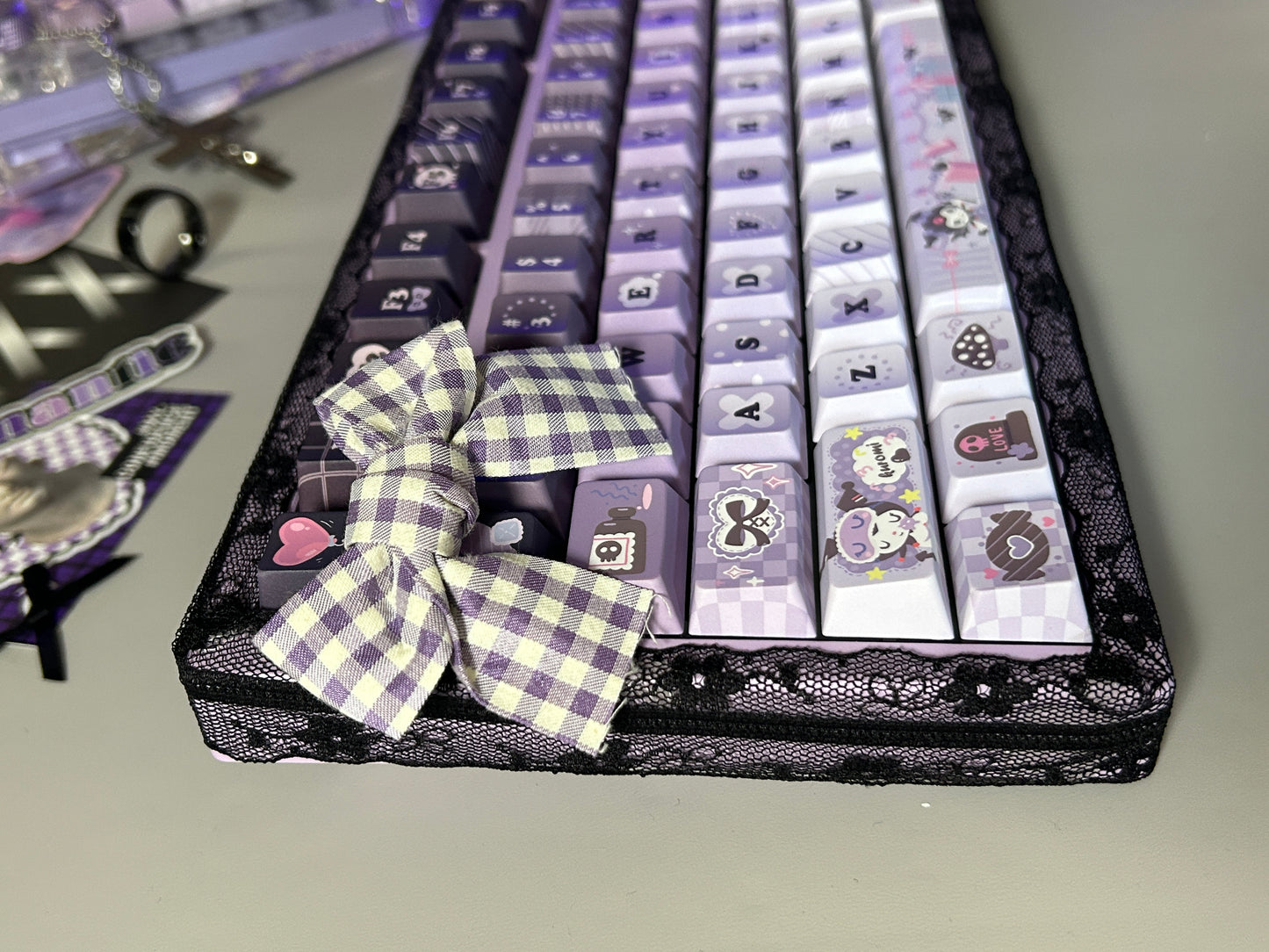 Unboxing Sample For Sales ONLY 1 Instock Feker Galaxy80 Purple Tri-Mode Mechanical Keyboard ➕Kuromi Themed Keycaps(not including Pad or black lace and bow decoration)