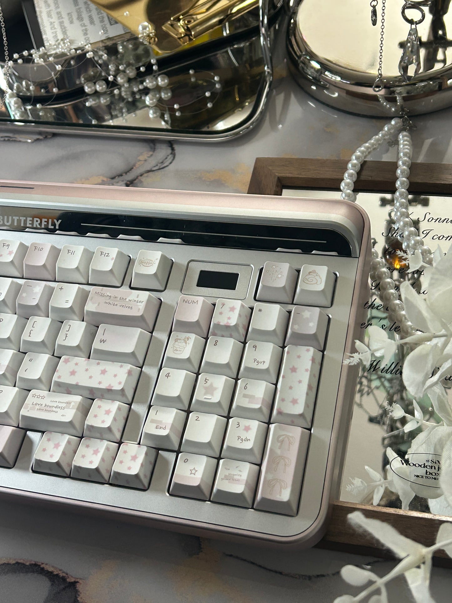 ONLY 1 Instock Prebuilt Aluminum Customized Mechanical Keyboard Targa98 Silver Pink Set